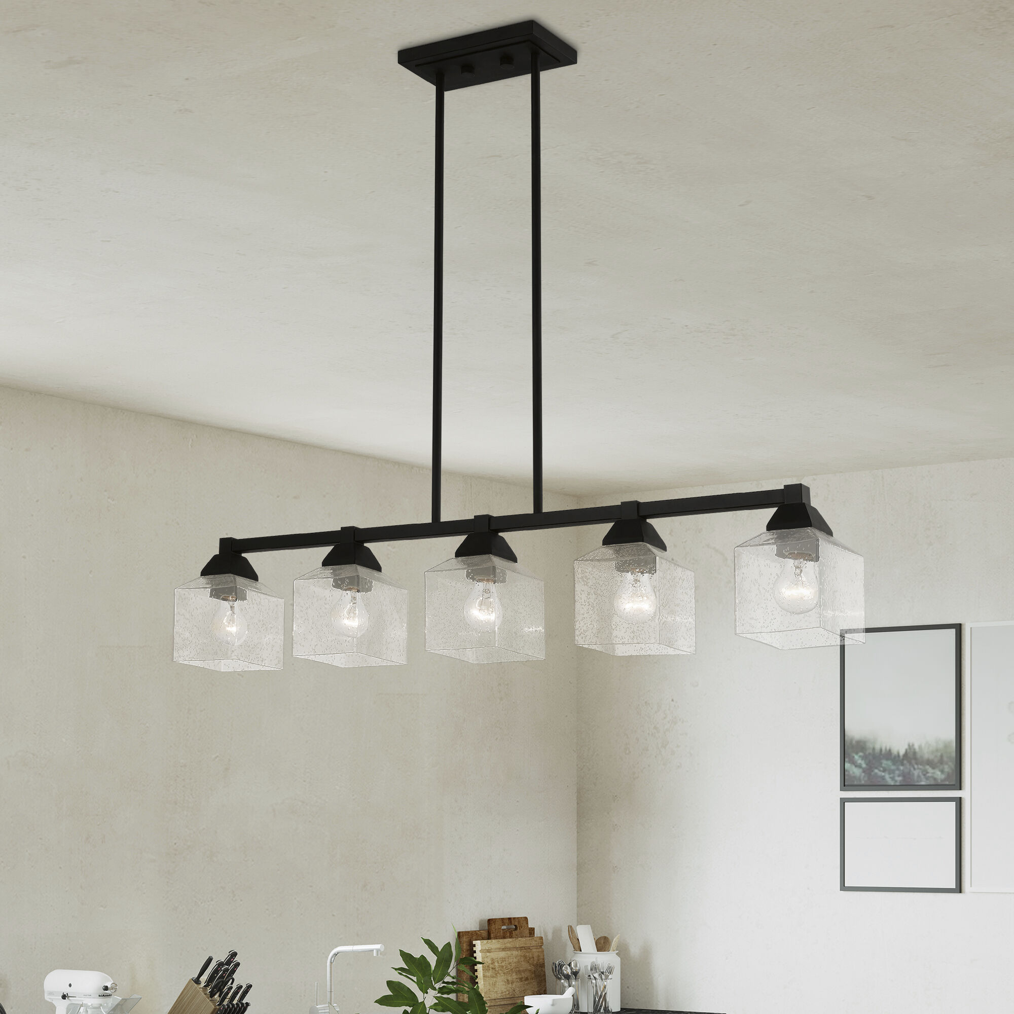 Aragon 5 Light 42 inch Black Linear Chandelier Ceiling Light