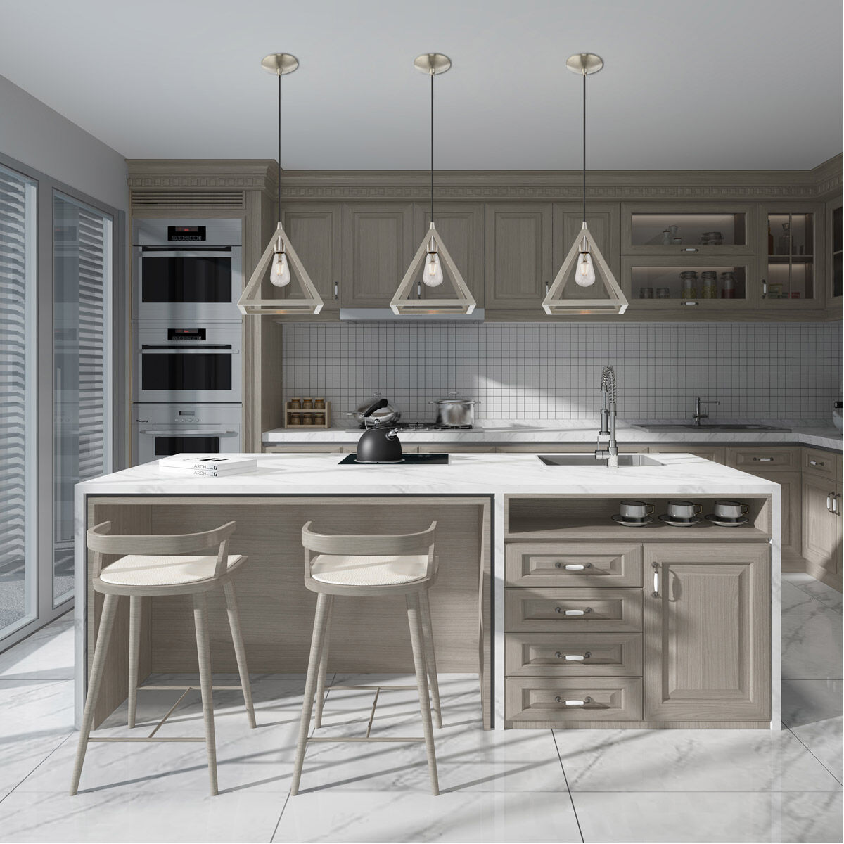 Geometric 1 Light 14 inch Brushed Nickel Mini Pendant Ceiling Light