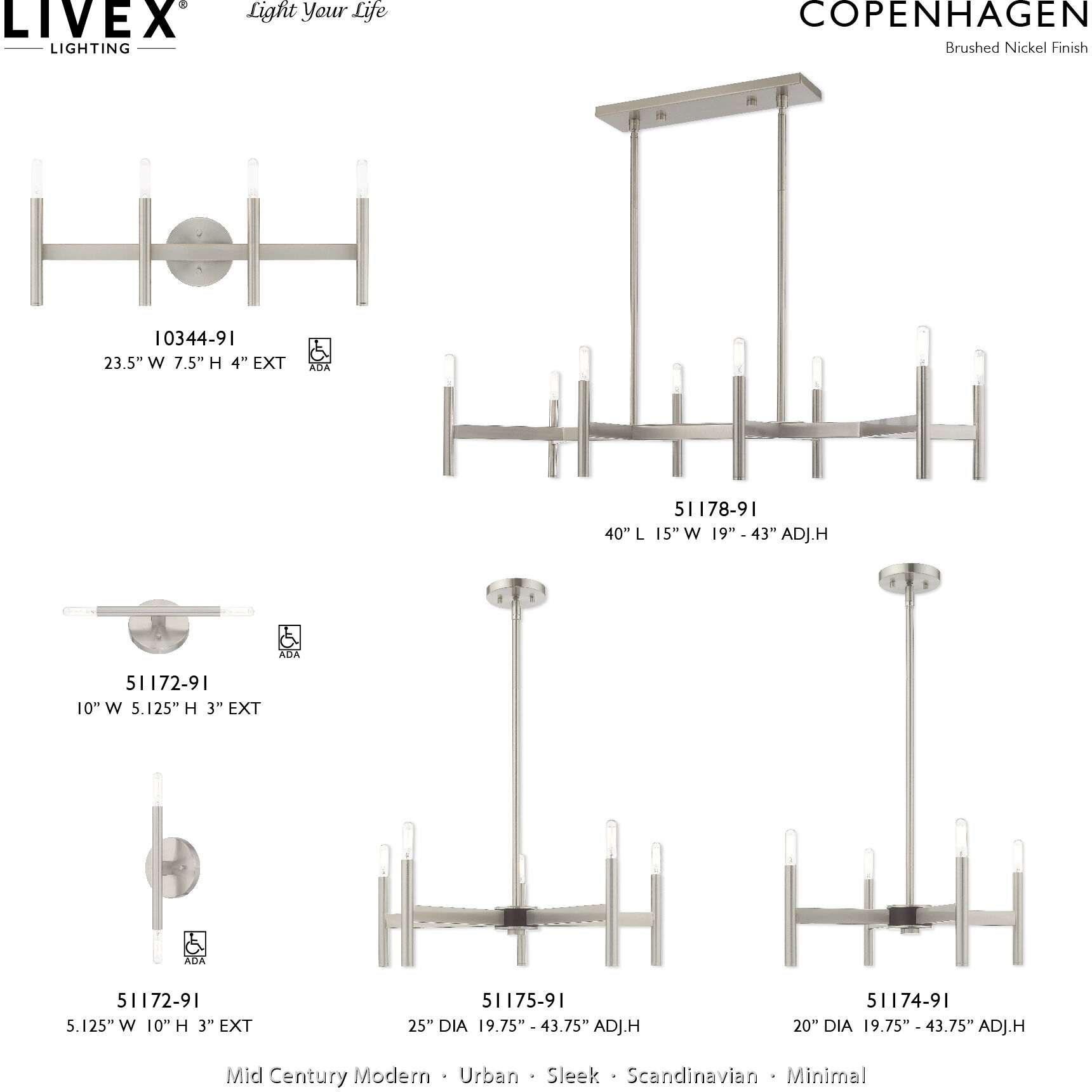 Copenhagen 4 Light 24 inch Brushed Nickel ADA Bath Vanity Wall Light