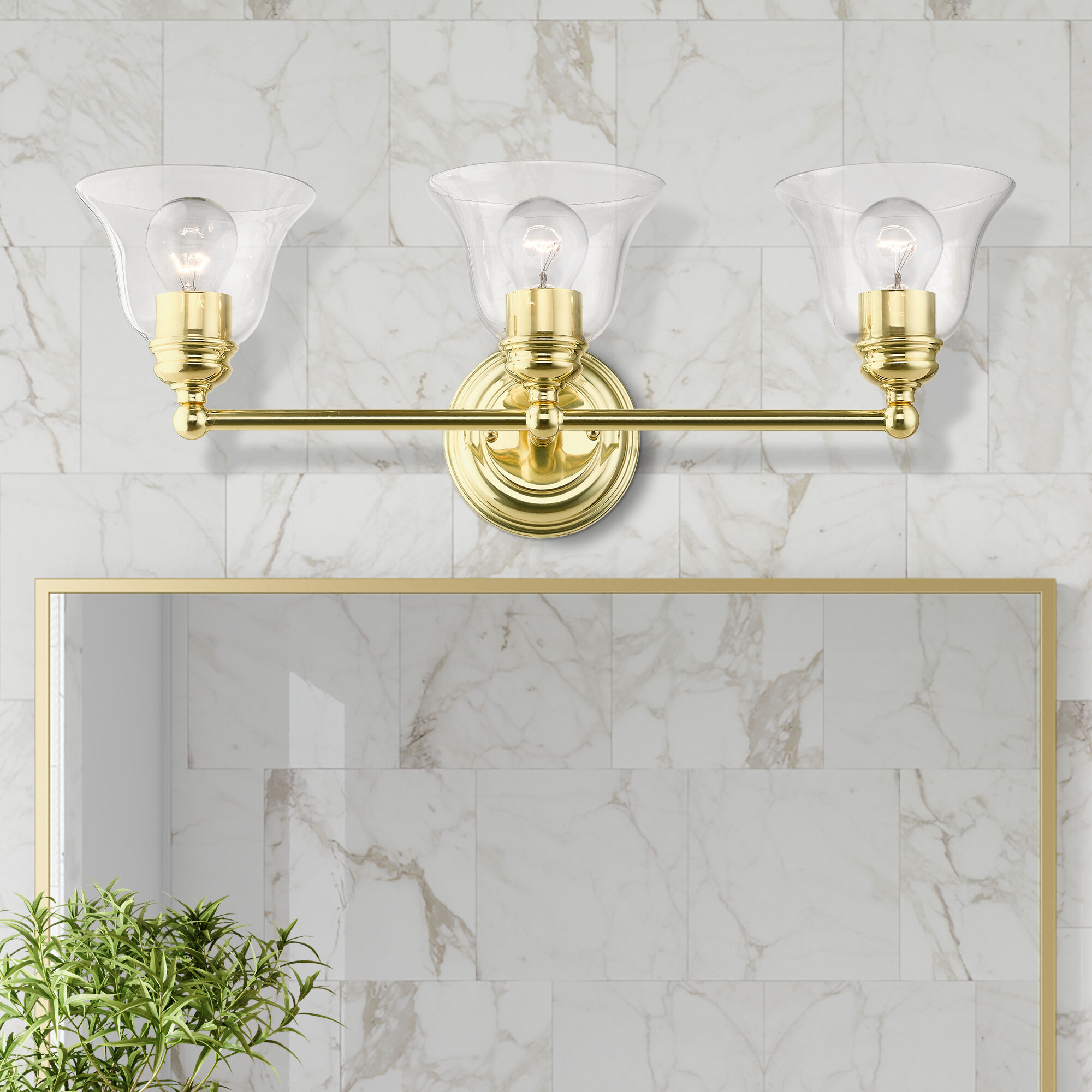Moreland 3 Light 24 inch Polished Brass Vanity Sconce Wall Light