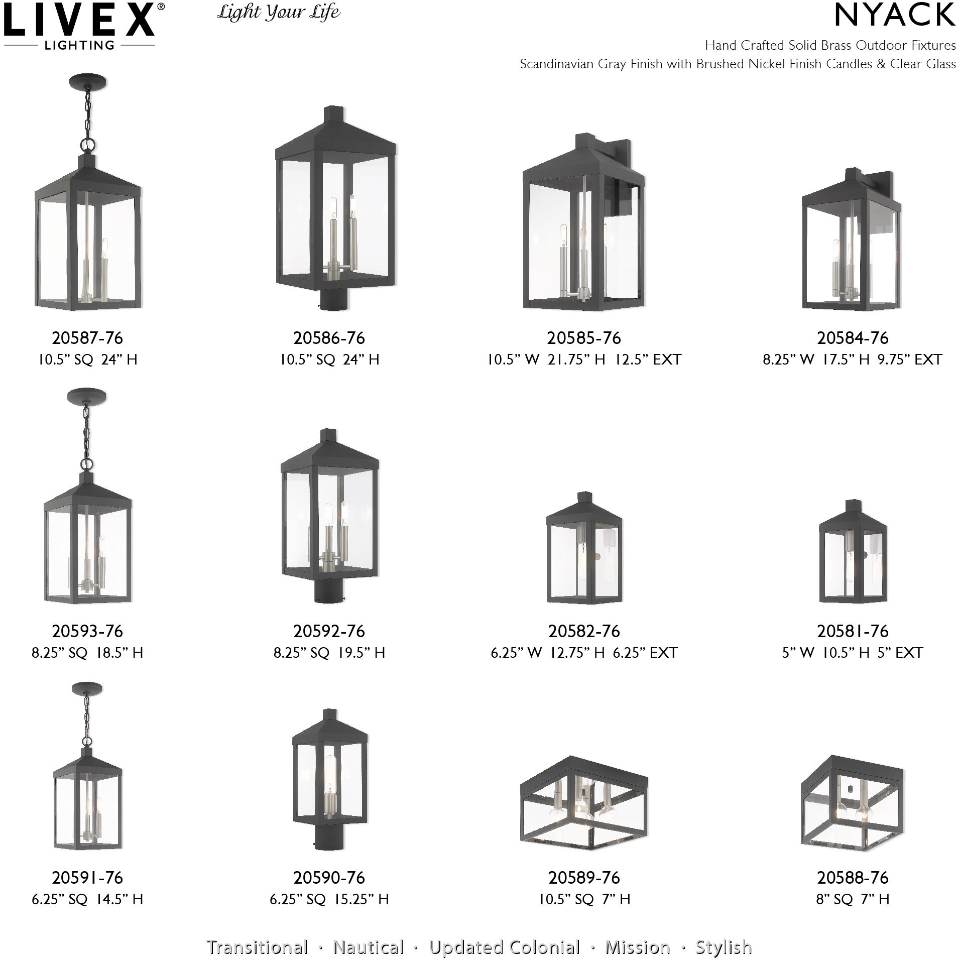 Nyack 3 Light 11 inch Scandinavian Gray Outdoor Pendant Lantern