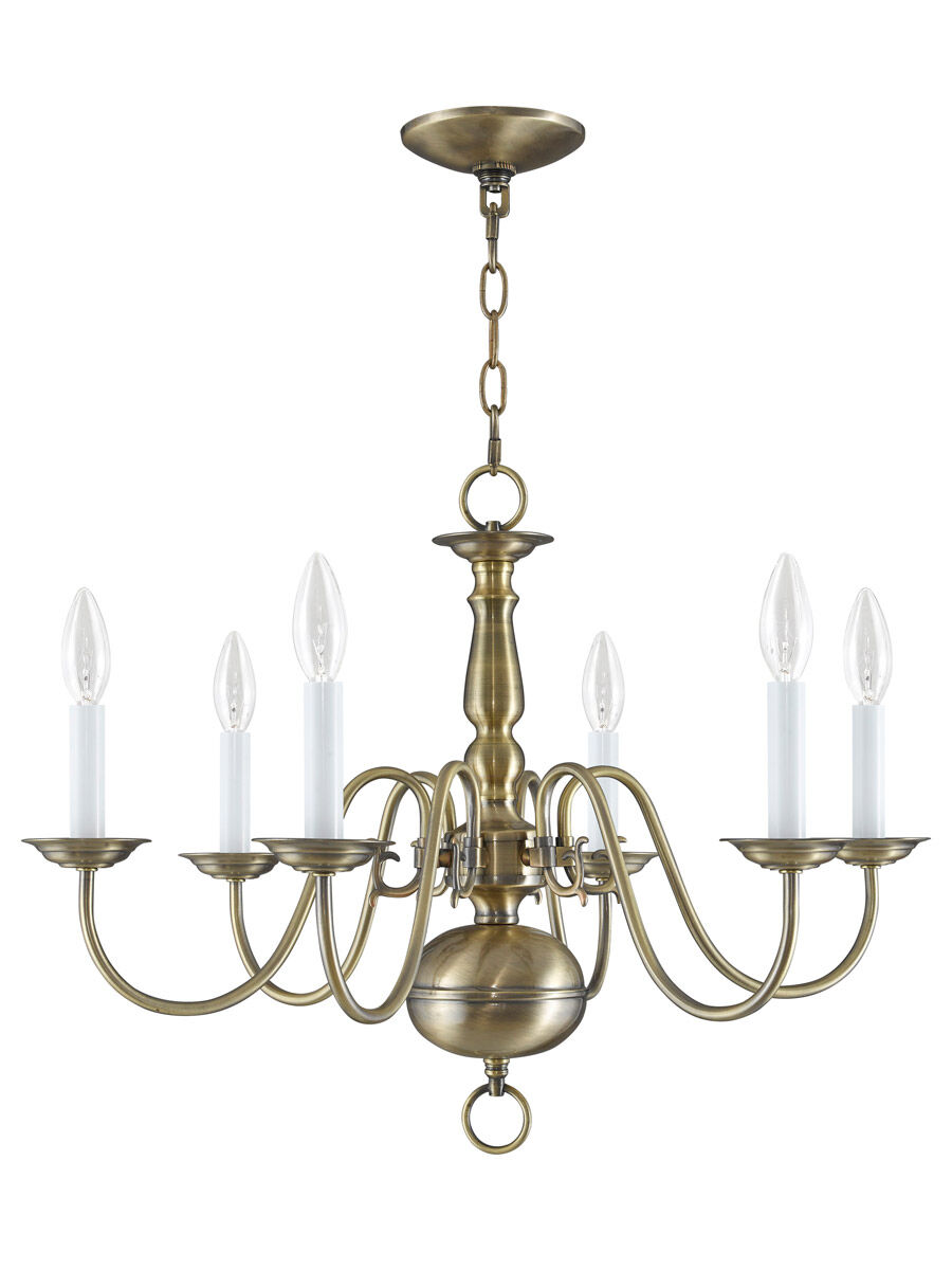 Williamsburgh 6 Light 24 inch Antique Brass Chandelier Ceiling Light