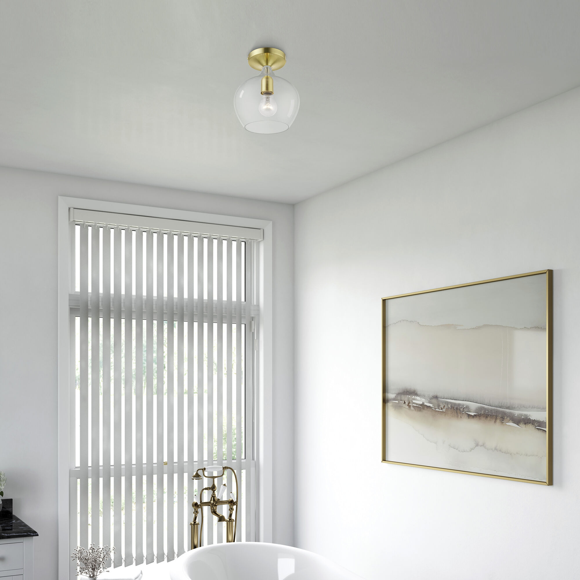 Aldrich 1 Light 8 inch Satin Brass with Polished Brass Accent Semi-Flush Ceiling Light