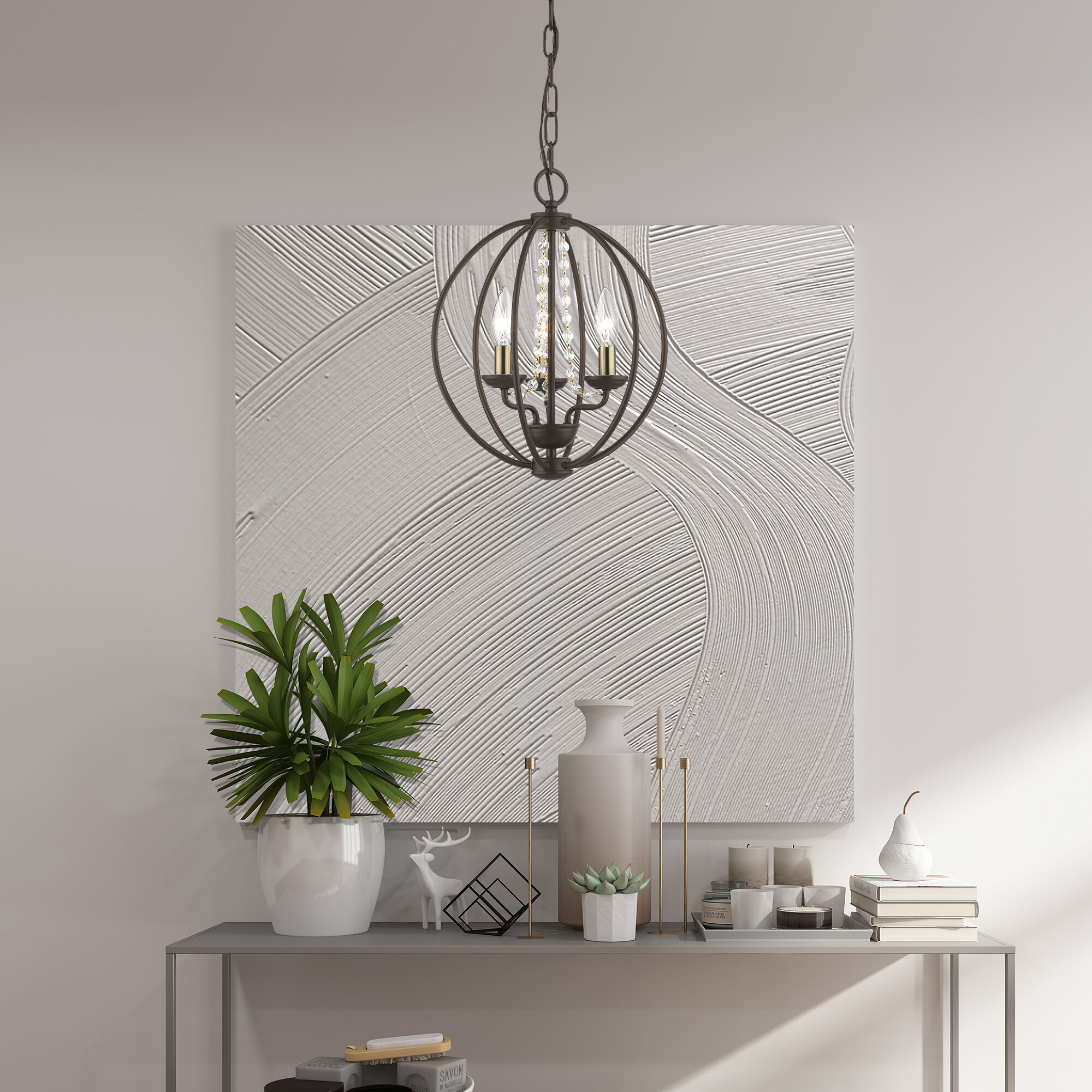 Arabella 3 Light 12 inch Bronze with Antique Brass Finish Candles Convertible Mini Chandelier/ Semi-Flush Ceiling Light, Globe