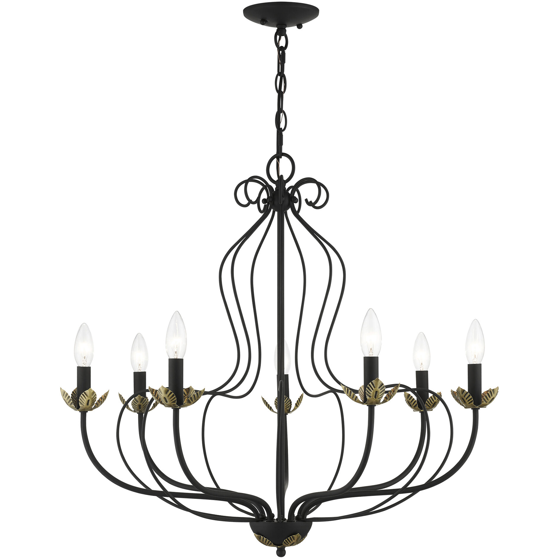 Katarina 7 Light 28 inch Black with Antique Brass Accents Chandelier Ceiling Light