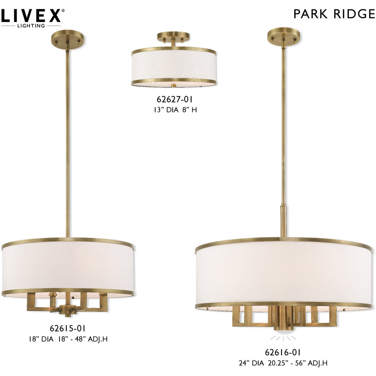 Park Ridge 2 Light 13 inch Antique Brass Semi-Flush Mount Ceiling Light