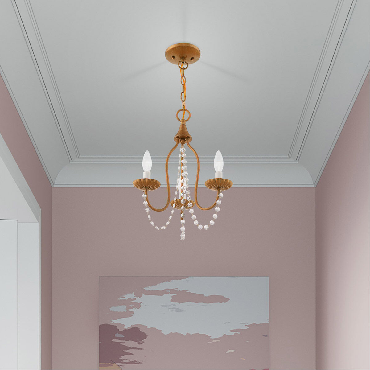 Alessia 3 Light 13 inch Antique Gold Leaf Mini Chandelier Ceiling Light