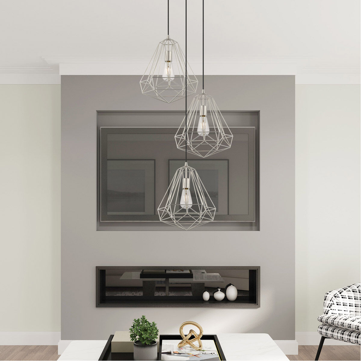 Geometric 1 Light 12 inch Brushed Nickel Mini Pendant Ceiling Light