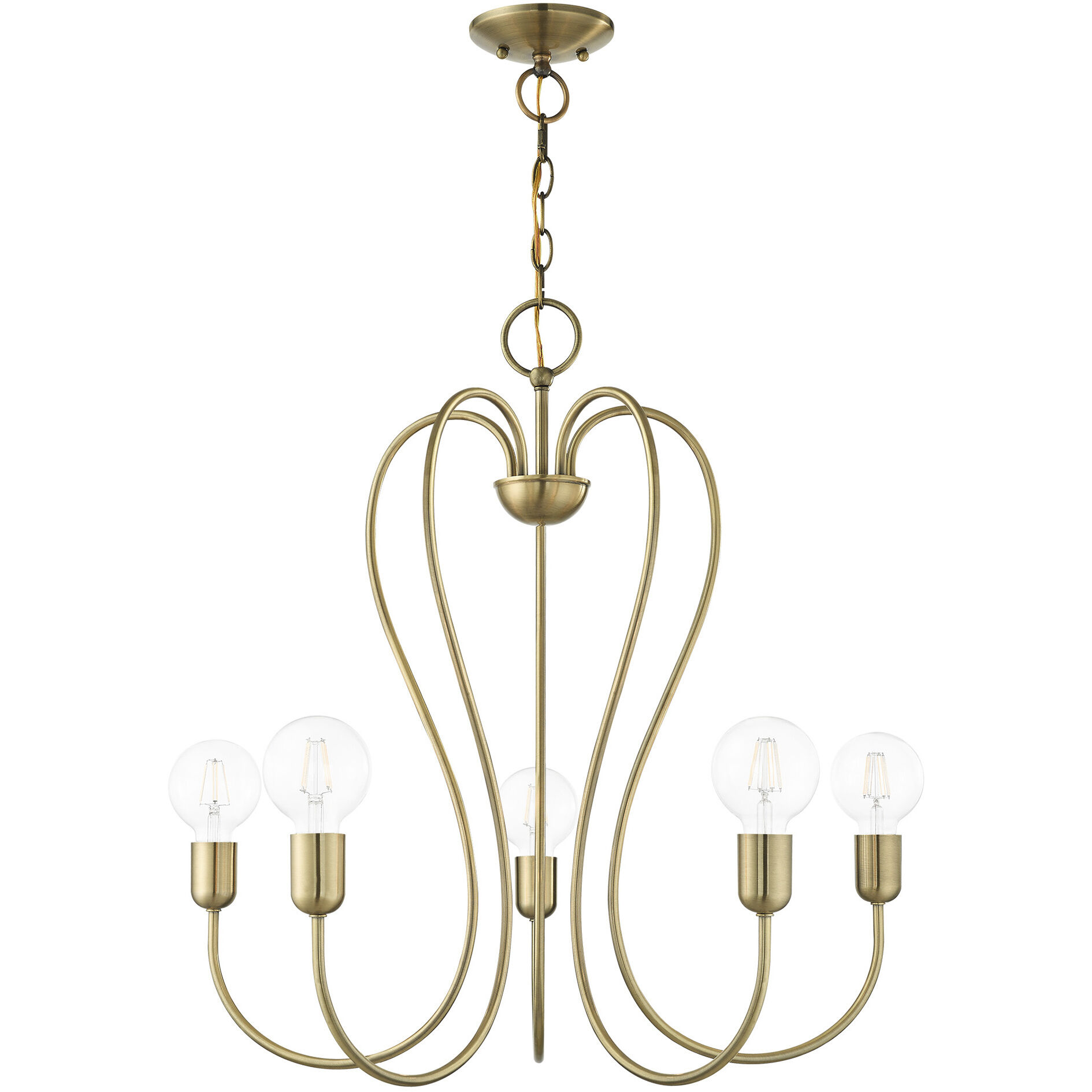 Lucerne 5 Light 24 inch Antique Brass Chandelier Ceiling Light