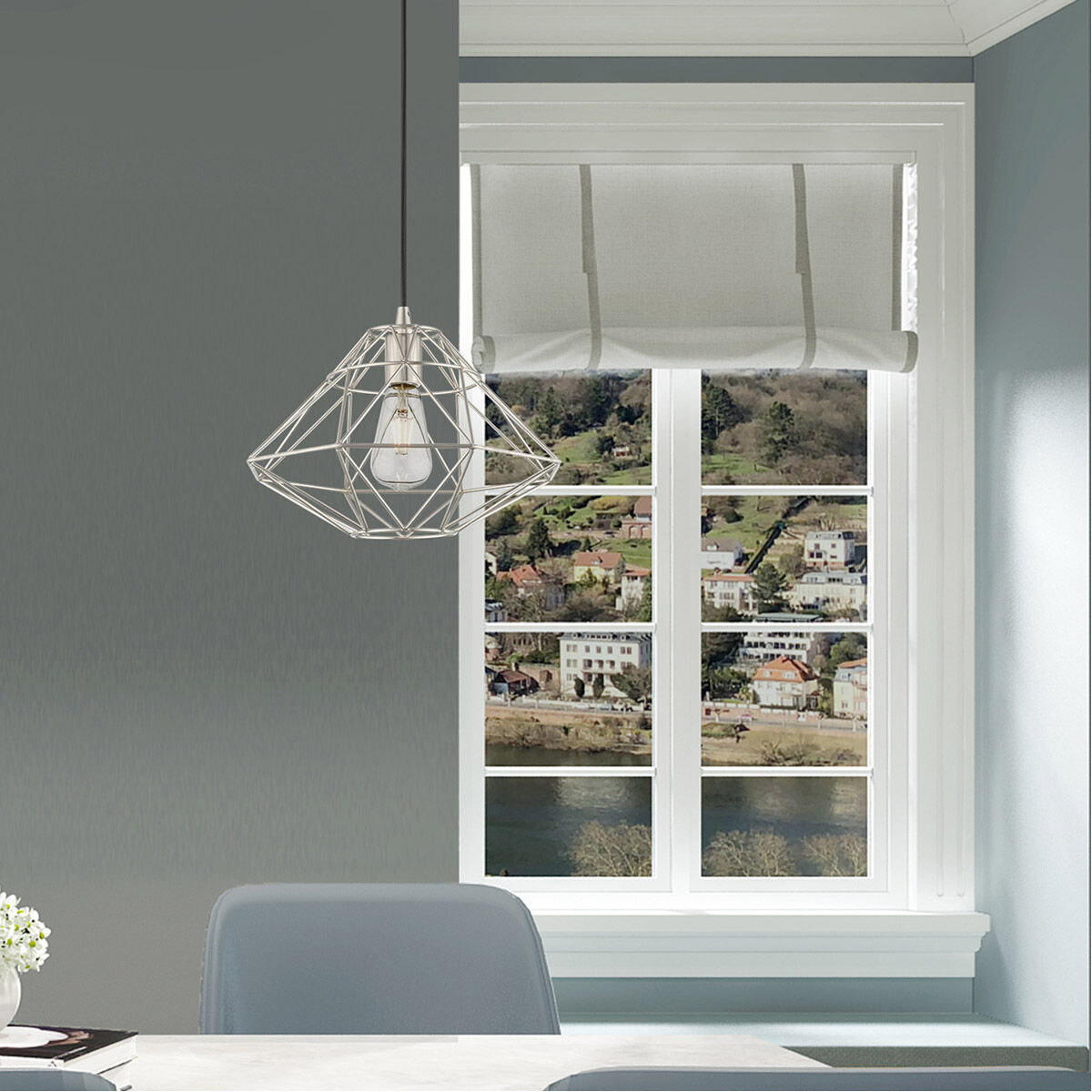 Geometric 1 Light 13.5 inch Brushed Nickel Mini Pendant Ceiling Light