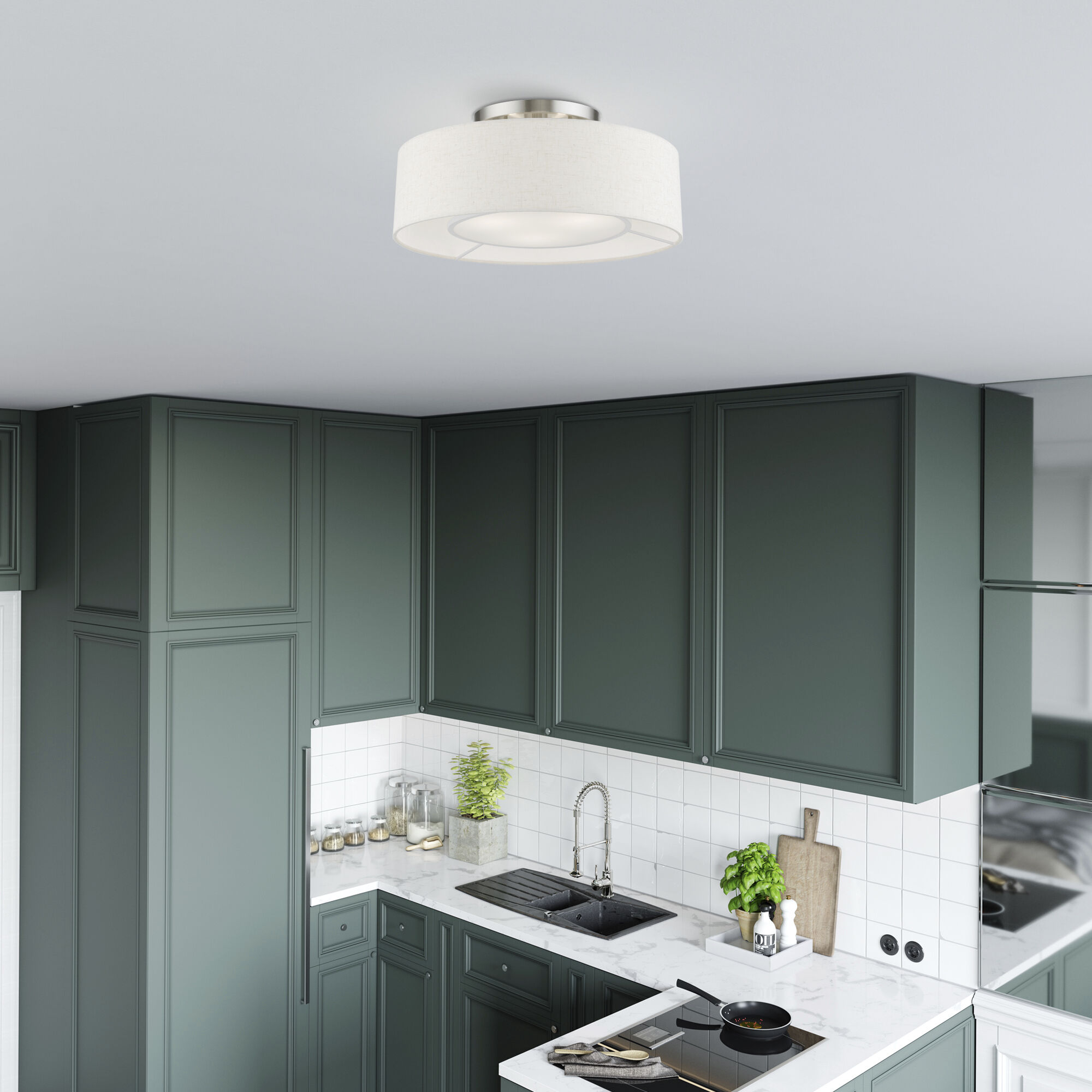 Ellsworth 4 Light 21 inch Brushed Nickel with Shiny White Accents Semi-Flush Ceiling Light