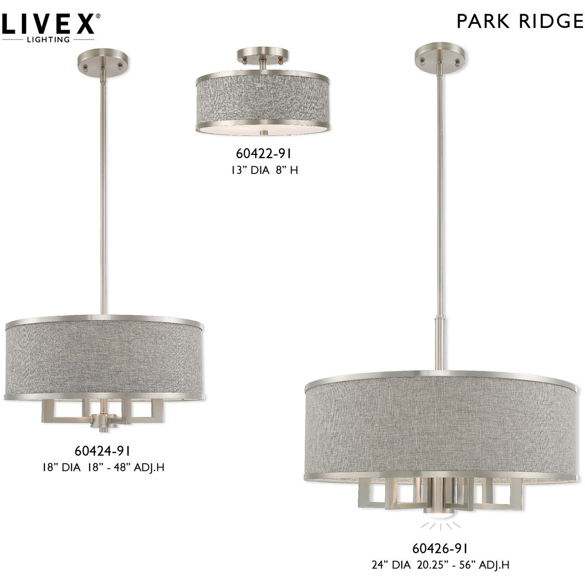 Park Ridge 2 Light 13 inch Brushed Nickel Semi-Flush Mount Ceiling Light
