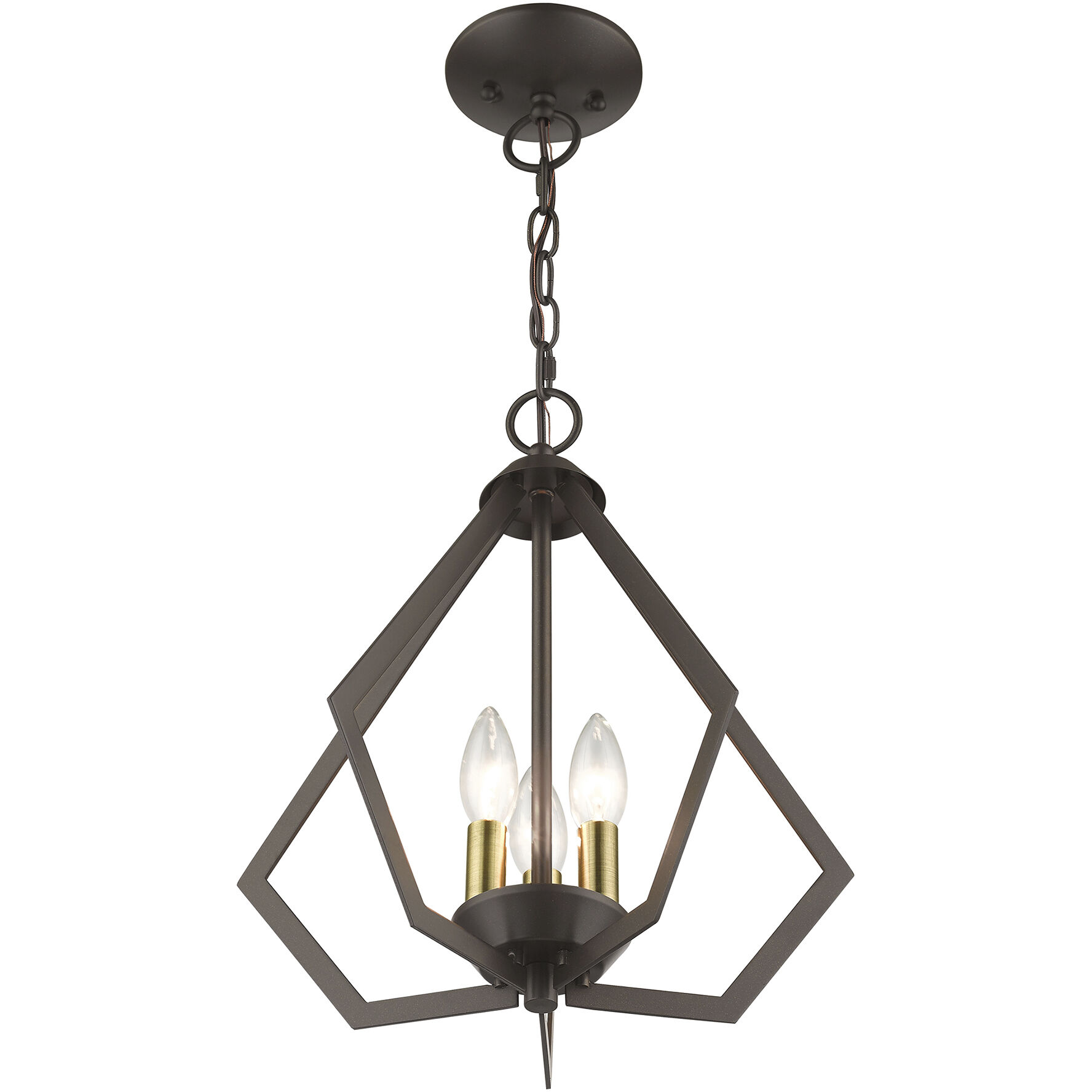 Prism 3 Light 14 inch English Bronze with Antique Brass Finish Accents Semi Flush Mount Ceiling Light