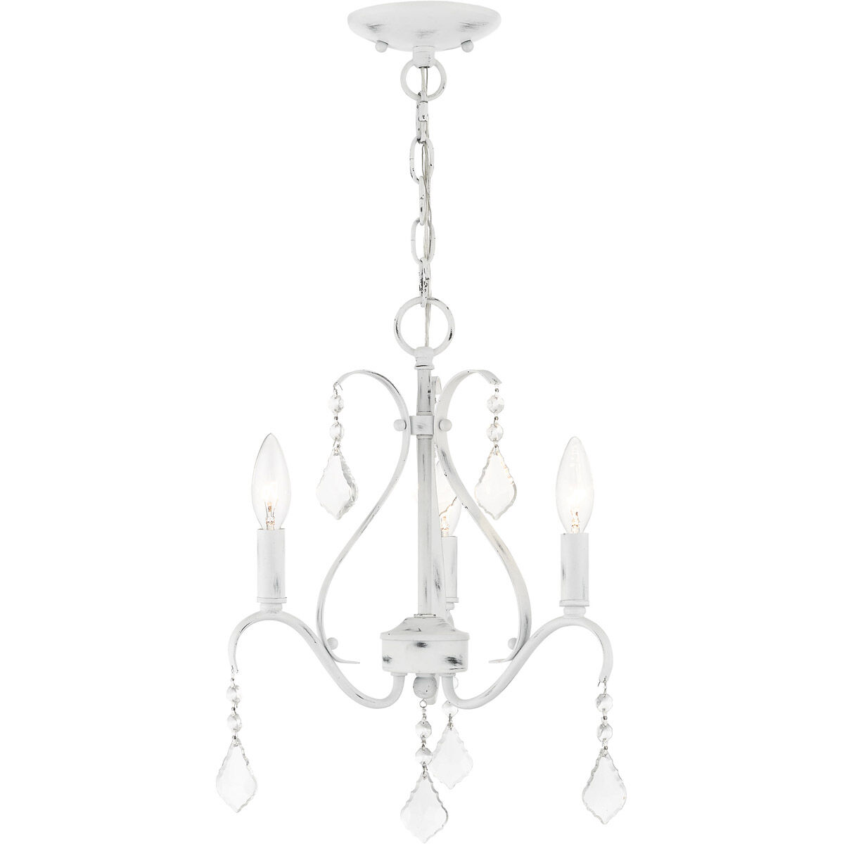 Caterina 3 Light 13 inch Antique White with Clear Crystals Chandelier Ceiling Light
