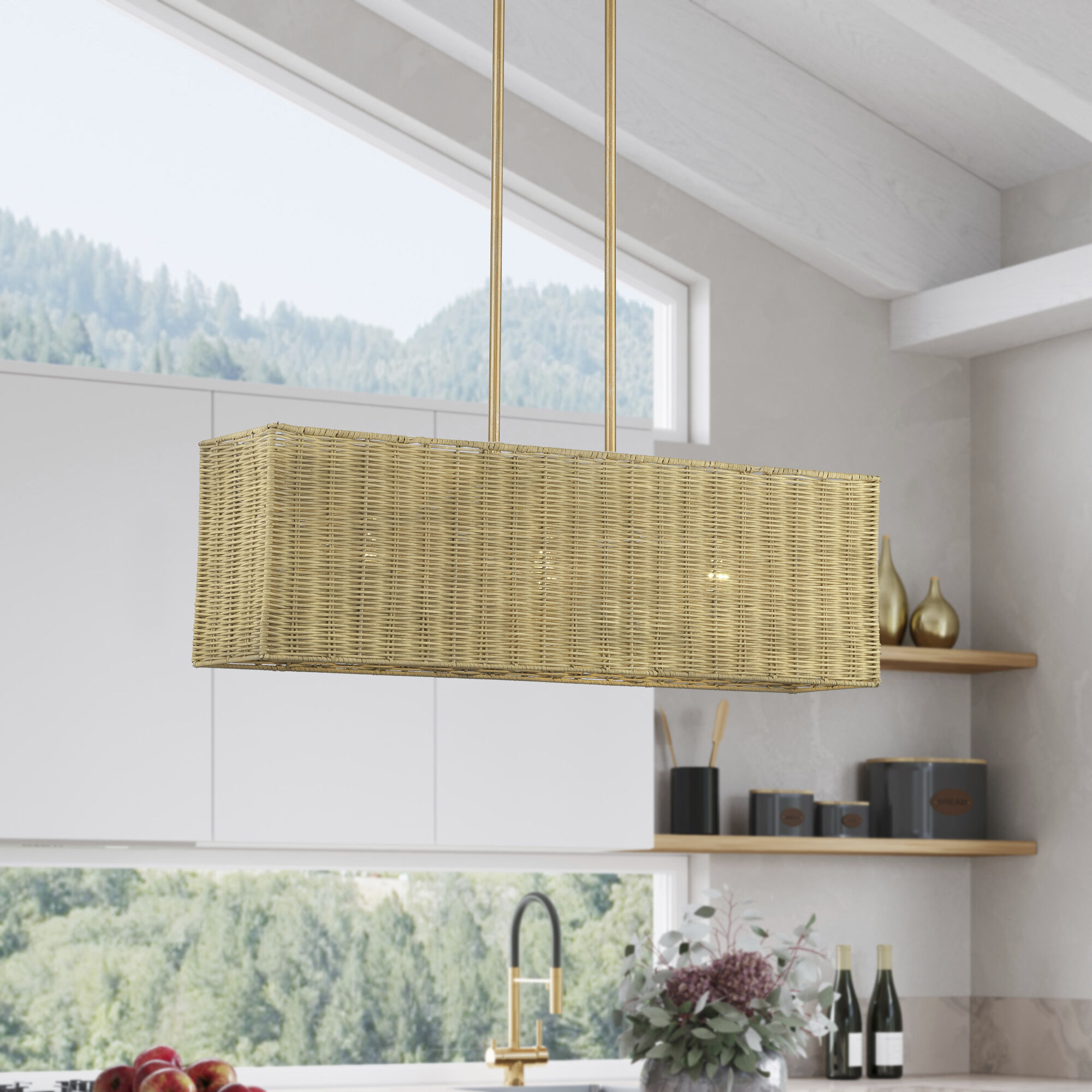 Weavington 3 Light 30 inch Antique Gold Leaf Linear Chandelier Ceiling Light, Medium