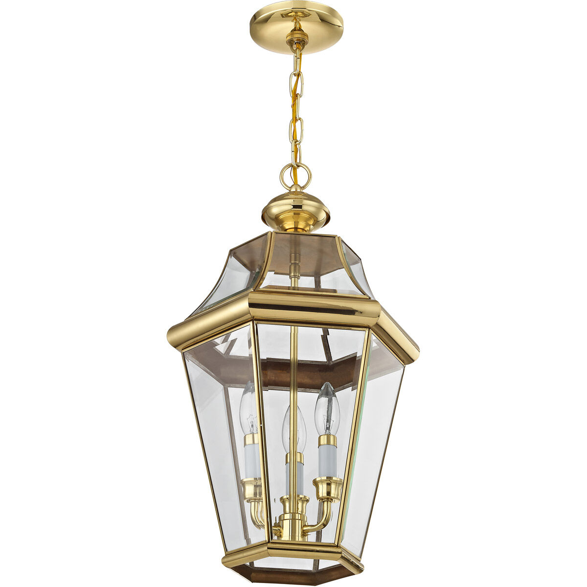 Georgetown 3 Light 13 inch Polished Brass Outdoor Pendant Lantern