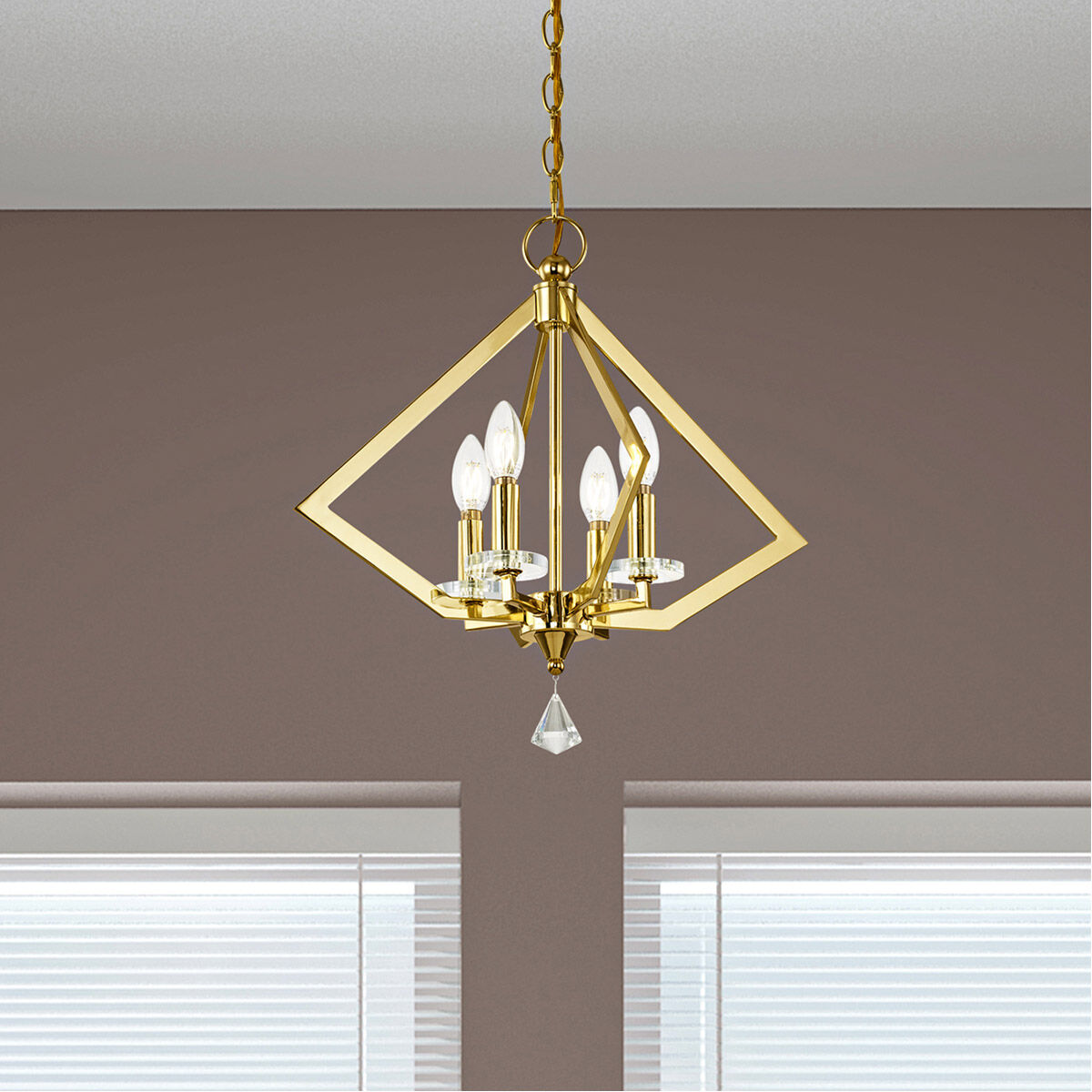 Diamond 4 Light 18 inch Polished Brass Mini Chandelier Ceiling Light