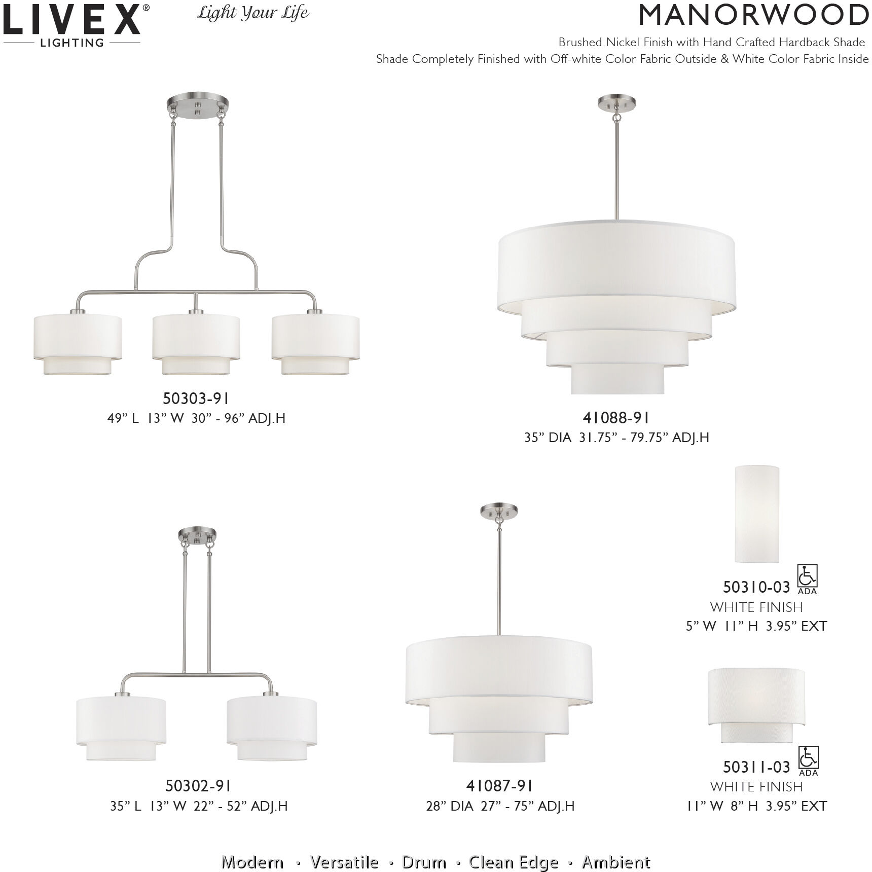 Manorwood 5 Light 28 inch Brushed Nickel Pendant Chandelier Ceiling Light