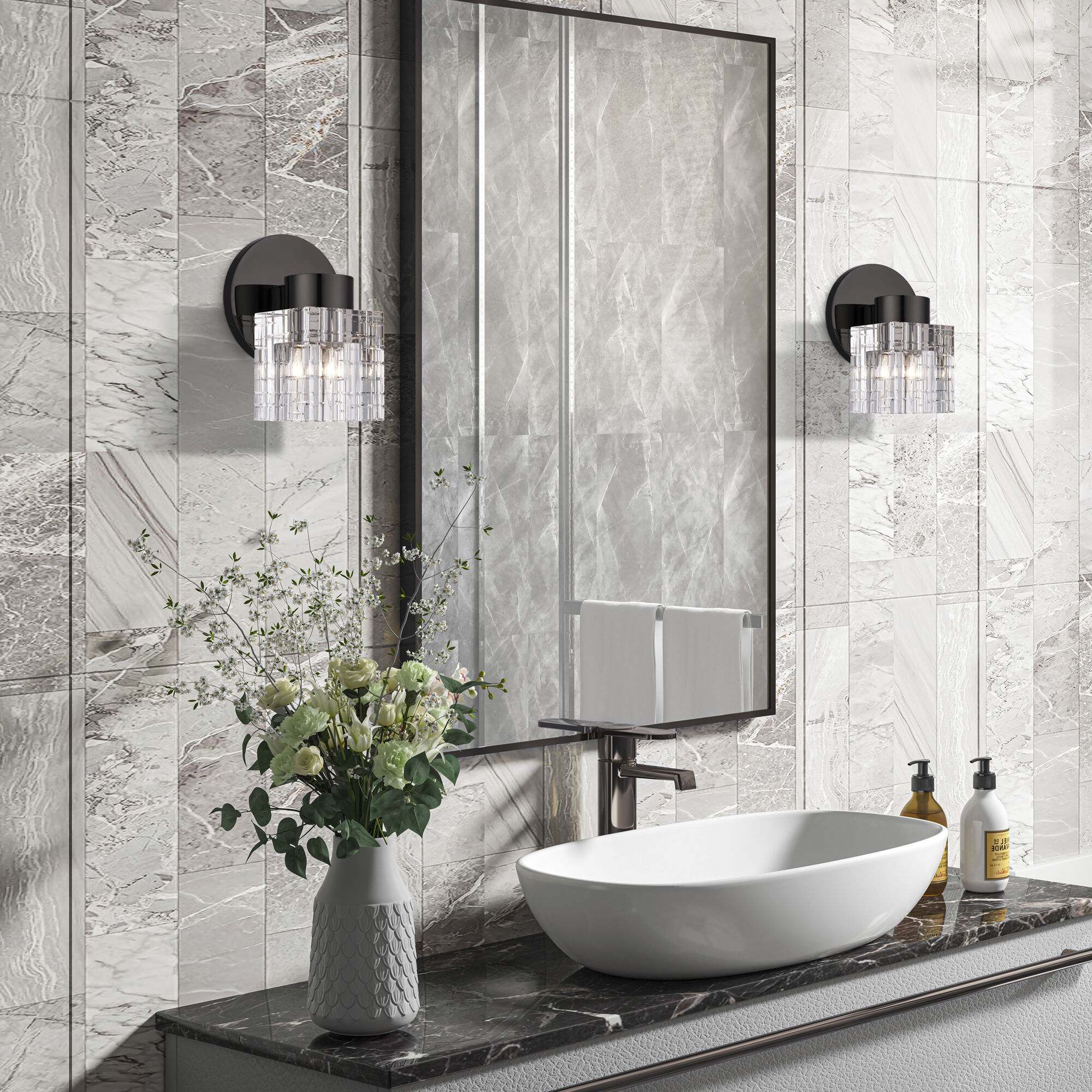 Rotterdam 1 Light 7 inch Black Chrome Crystal Single Sconce Wall Light