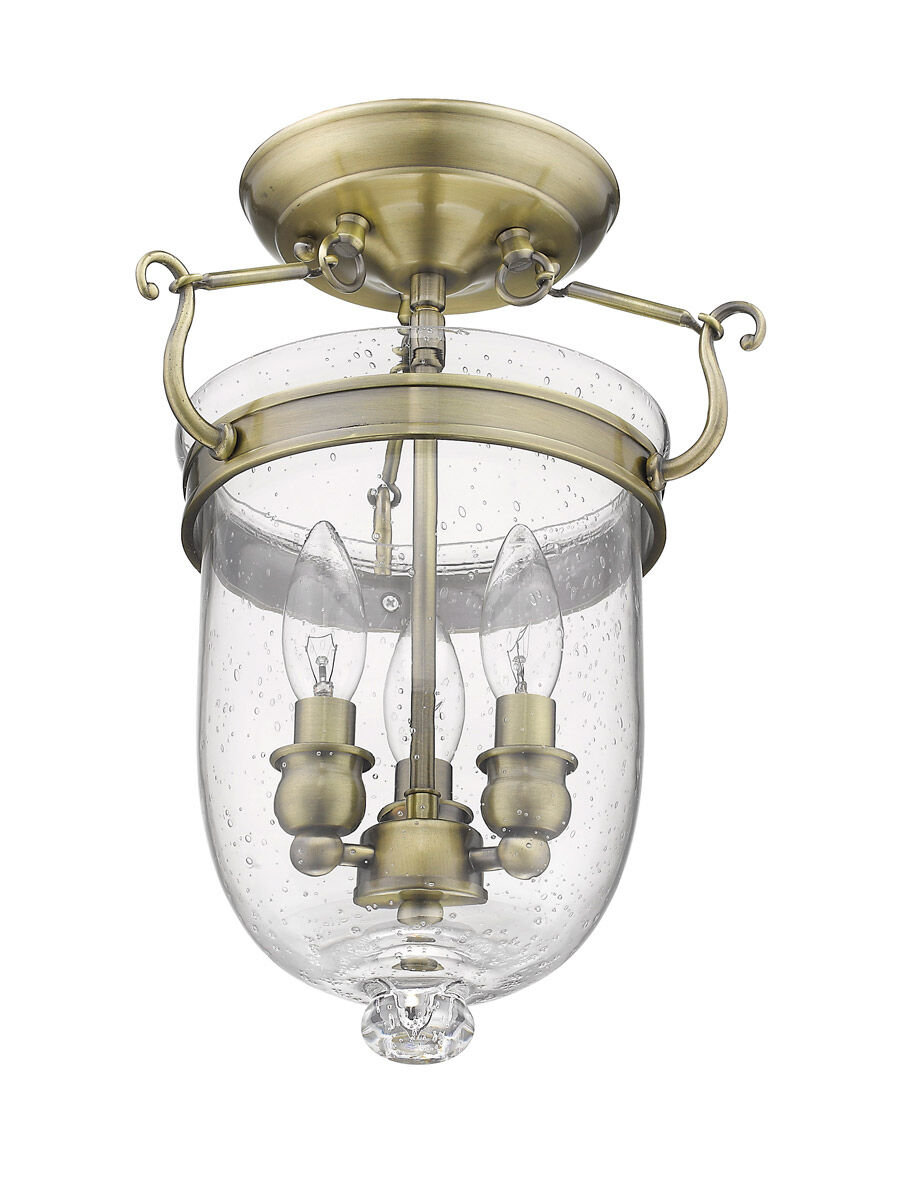 Jefferson 3 Light 10 inch Antique Brass Semi-Flush Mount Ceiling Light