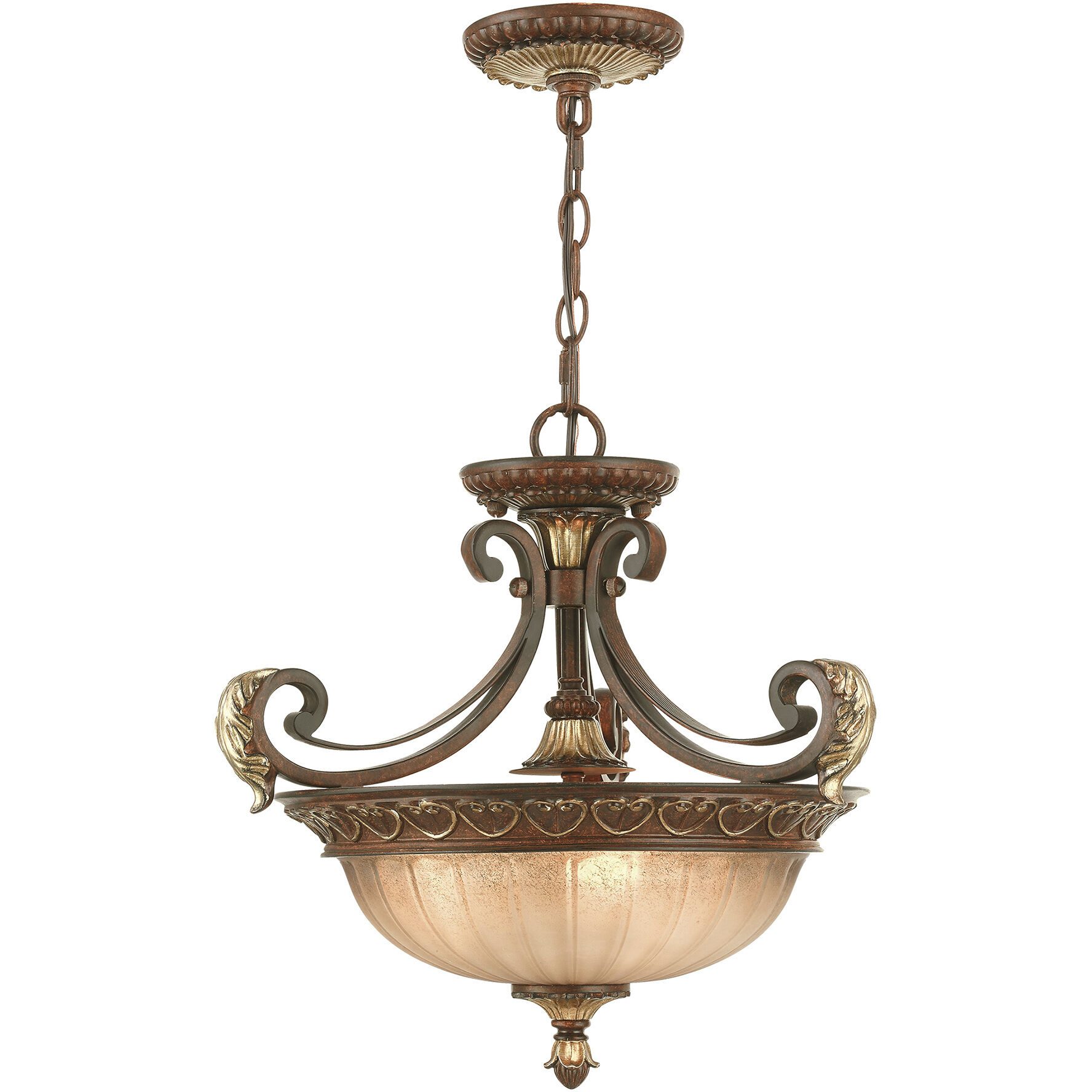 Villa Verona 3 Light 17 inch Verona Bronze with Aged Gold Leaf Accents Convertible Inverted Pendant/Ceiling Mount Ceiling Light