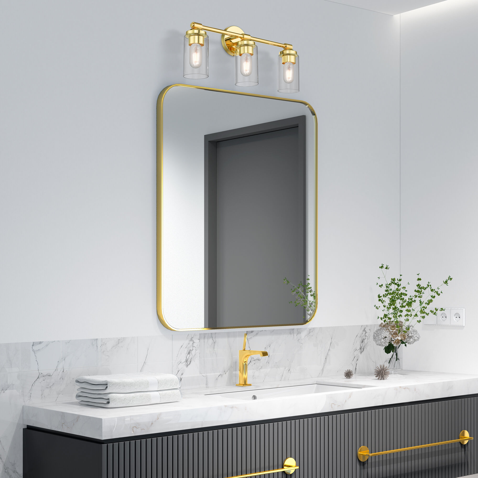 Whittier 3 Light 22 inch Polished Brass Vanity Sconce Wall Light