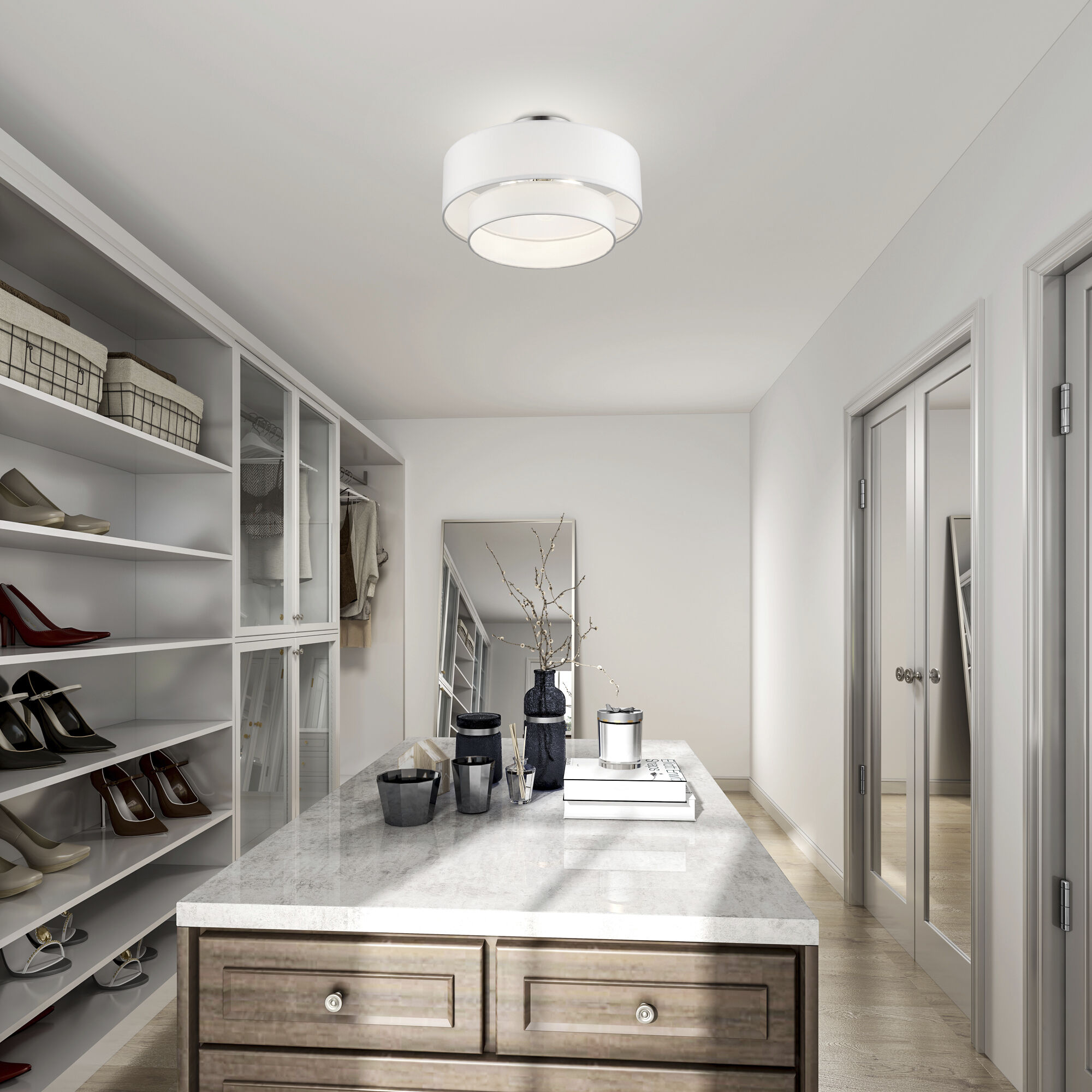 Manorwood 3 Light 15 inch Brushed Nickel Semi-Flush Ceiling Light