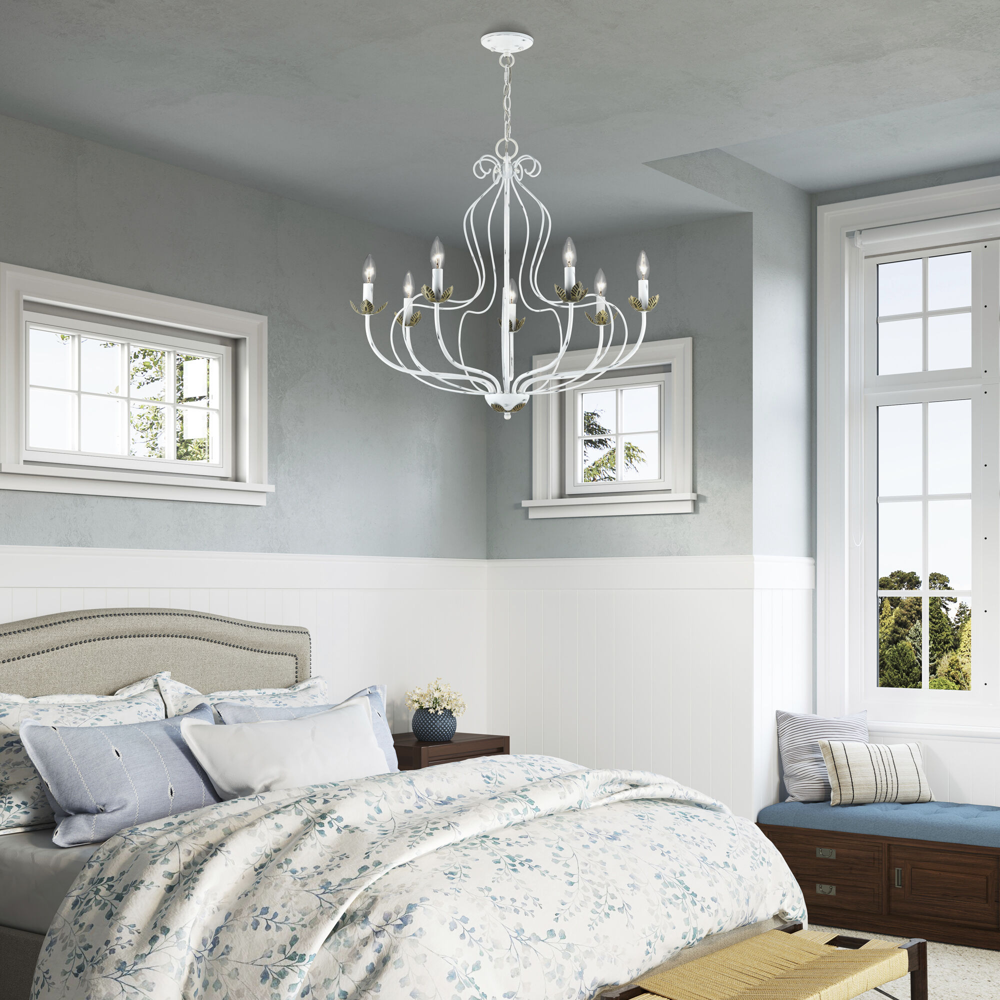 Katarina 7 Light 28 inch Antique White with Antique Brass Accents Chandelier Ceiling Light