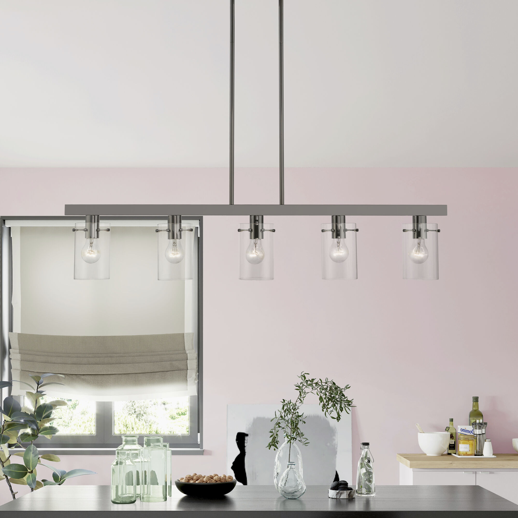 Munich 5 Light 42 inch Black Chrome Linear Chandelier Ceiling Light