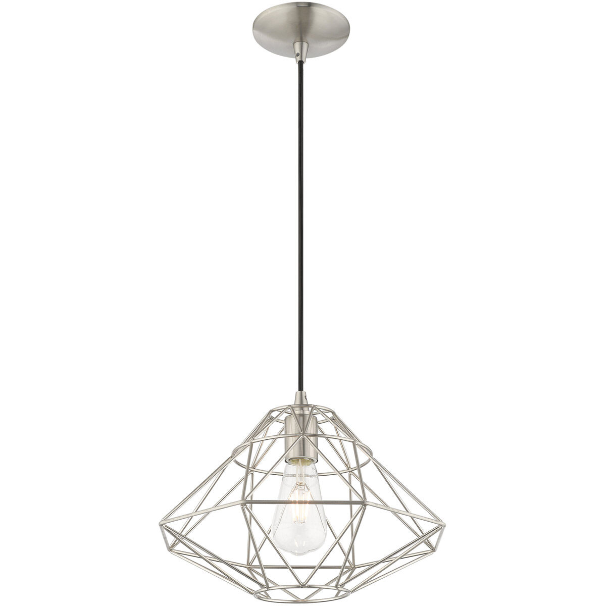 Geometric 1 Light 13.5 inch Brushed Nickel Mini Pendant Ceiling Light