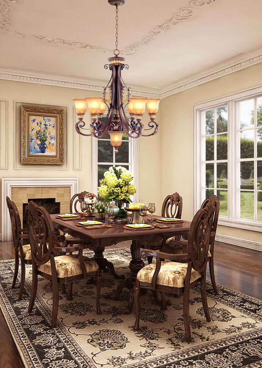 Villa Verona 7 Light 30 inch Verona Bronze with Aged Gold Leaf Accents Chandelier Ceiling Light