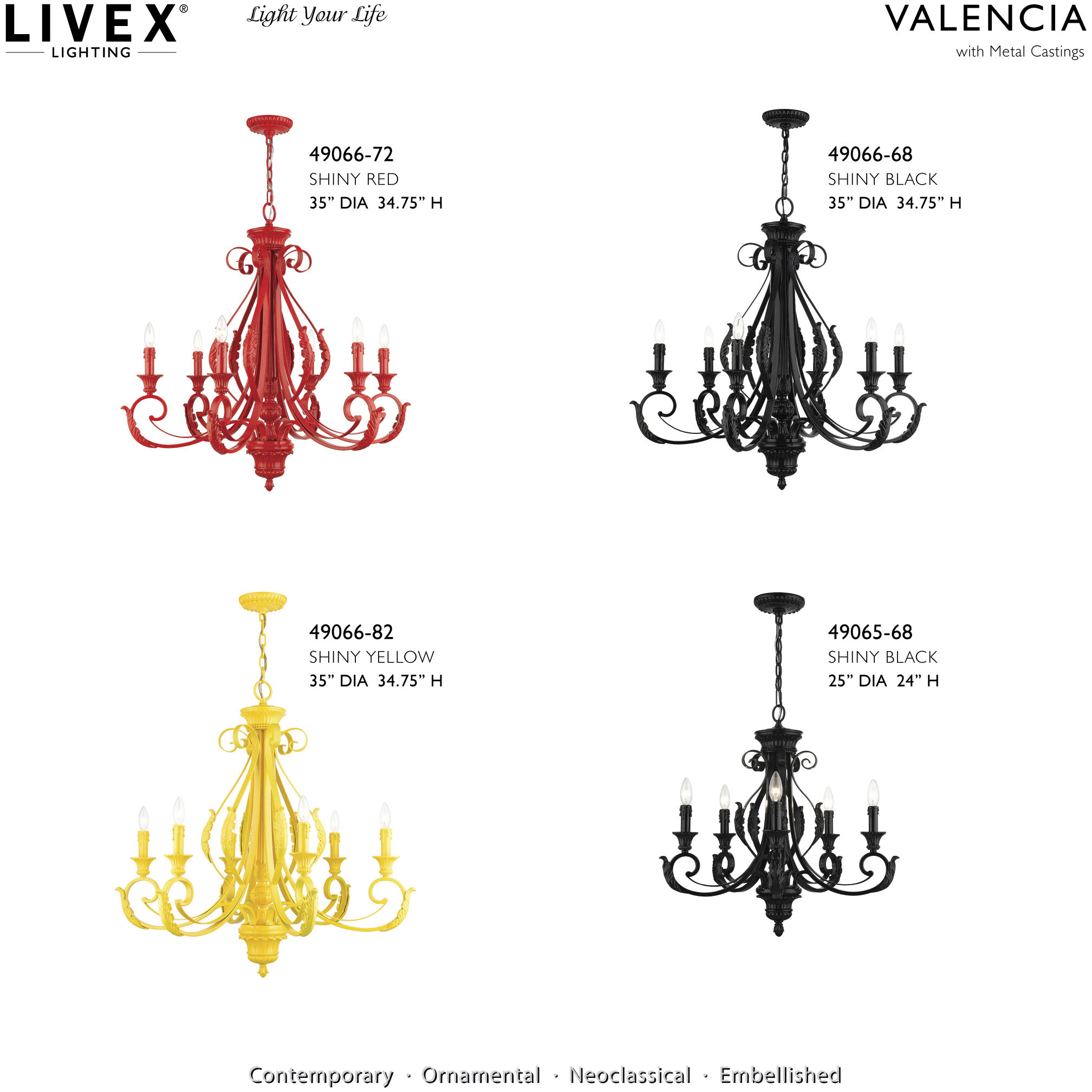 Valencia 6 Light 35 inch Shiny Black Large Chandelier Ceiling Light