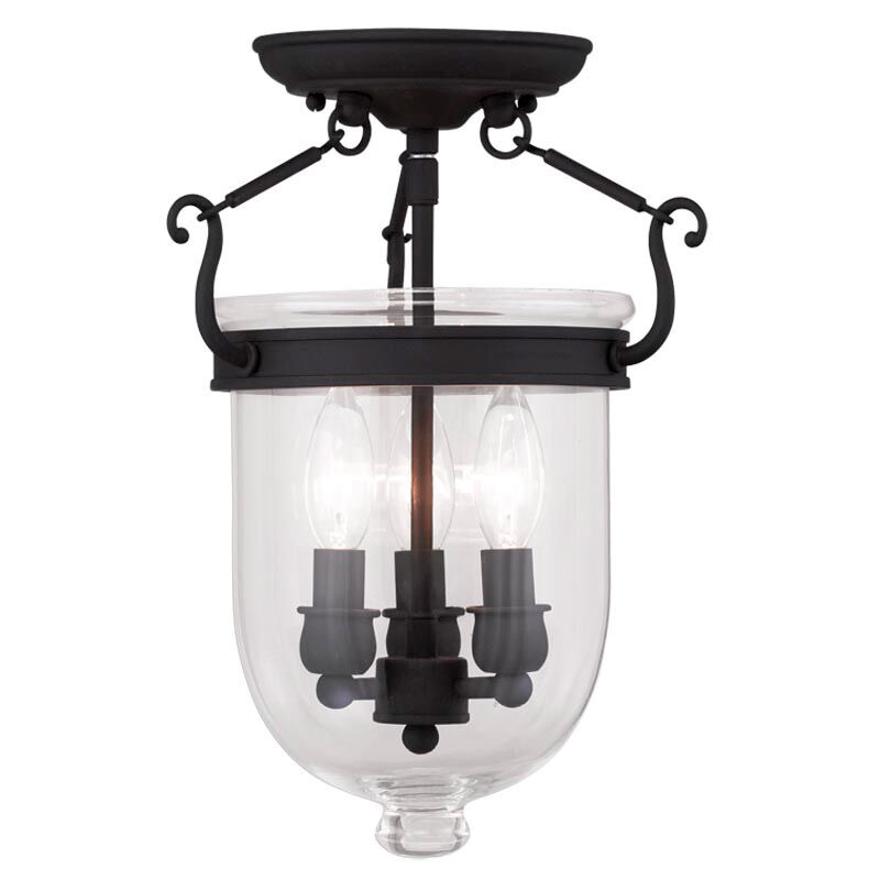 Jefferson 3 Light 10 inch Black Semi-Flush Mount Ceiling Light