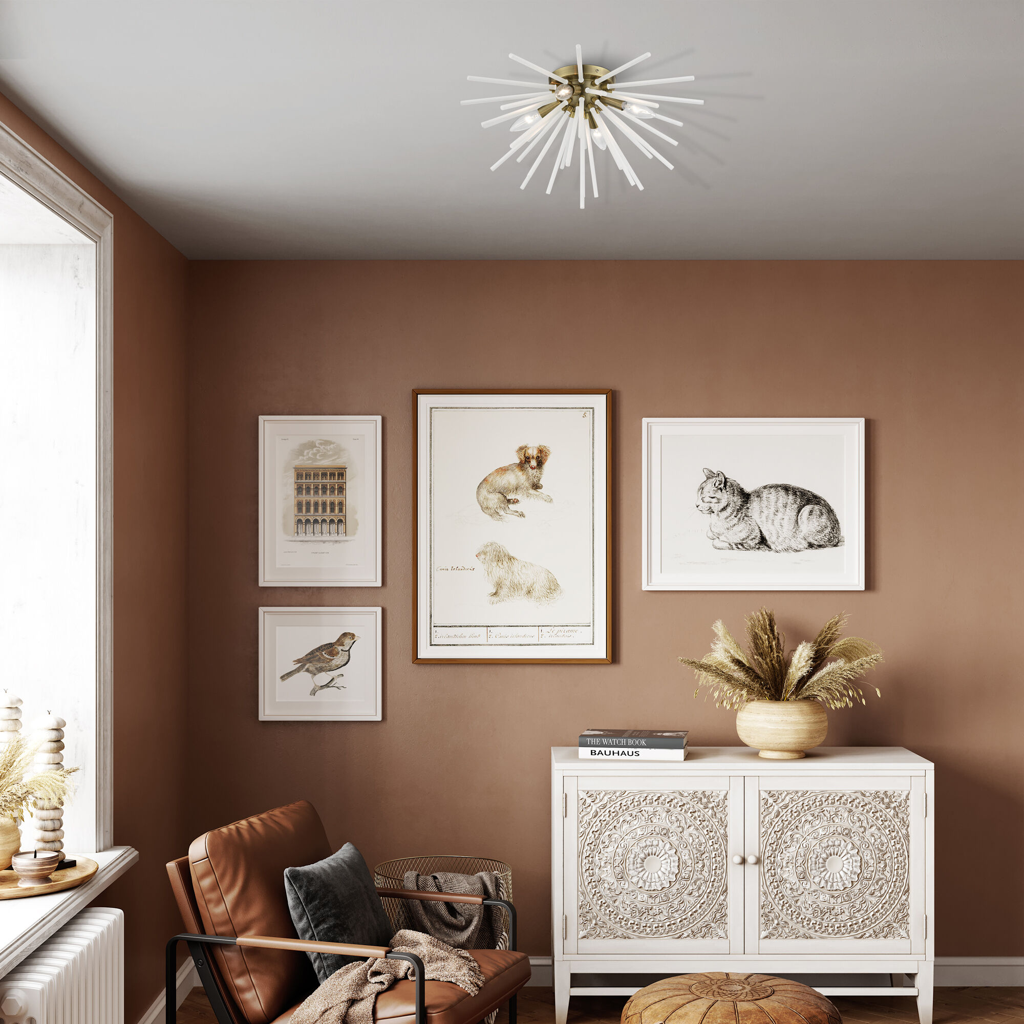 Uptown 4 Light 20 inch Antique Brass Flush Mount Ceiling Light