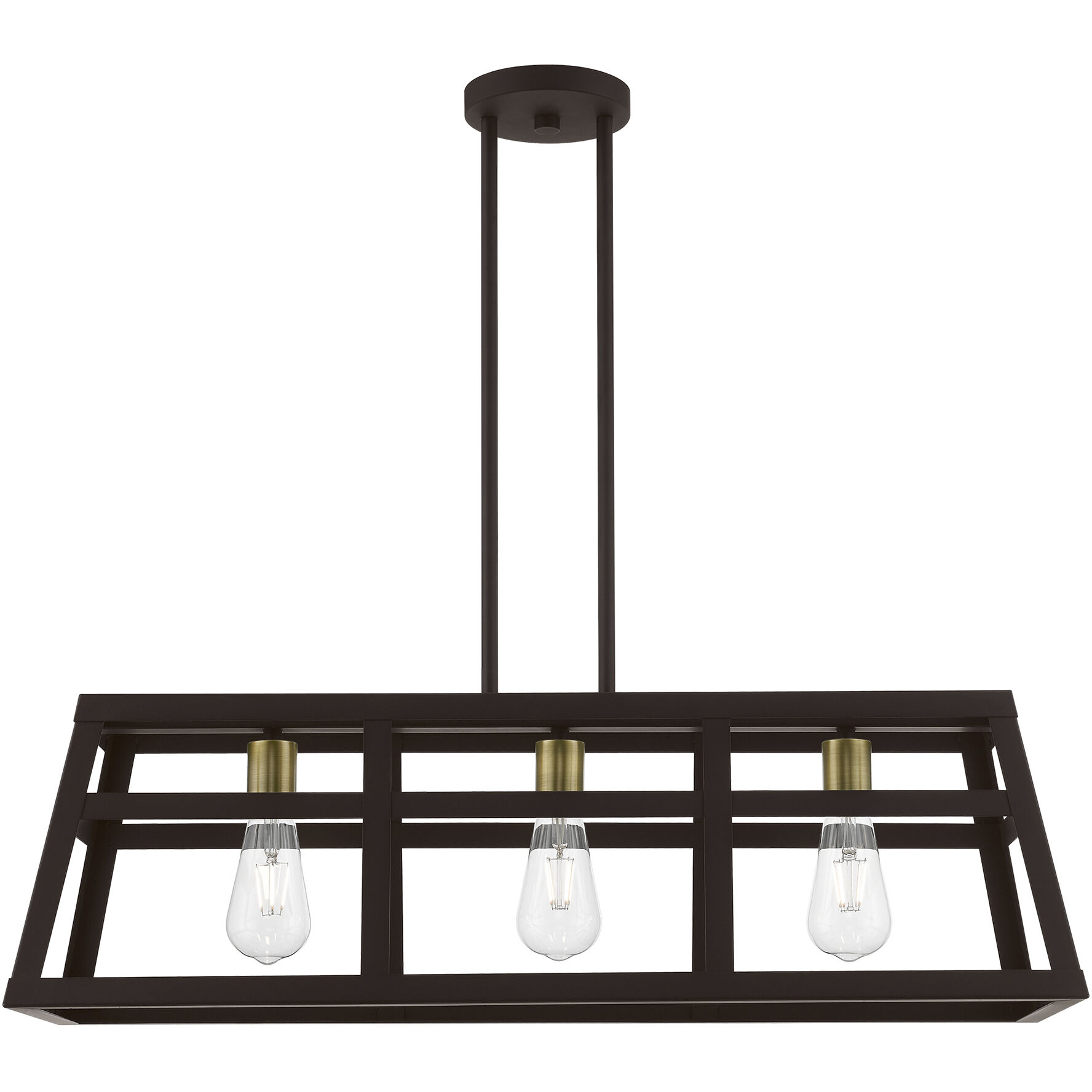 Schofield 3 Light 30 inch Bronze with Antique Brass Accents Linear Chandelier Ceiling Light