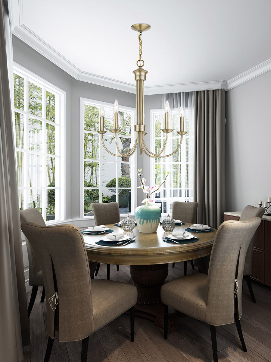 Estate 5 Light 25 inch Antique Brass Chandelier Ceiling Light