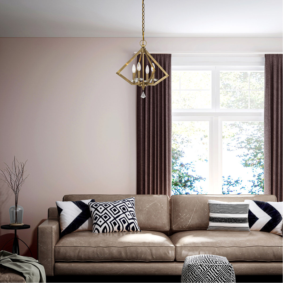 Diamond 4 Light 18 inch Antique Brass Chandelier Ceiling Light