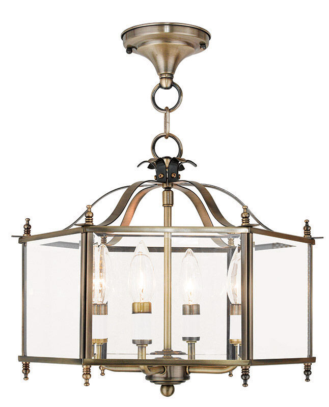 Livingston 4 Light 16 inch Antique Brass Convertible Pendant/Ceiling Mount Ceiling Light