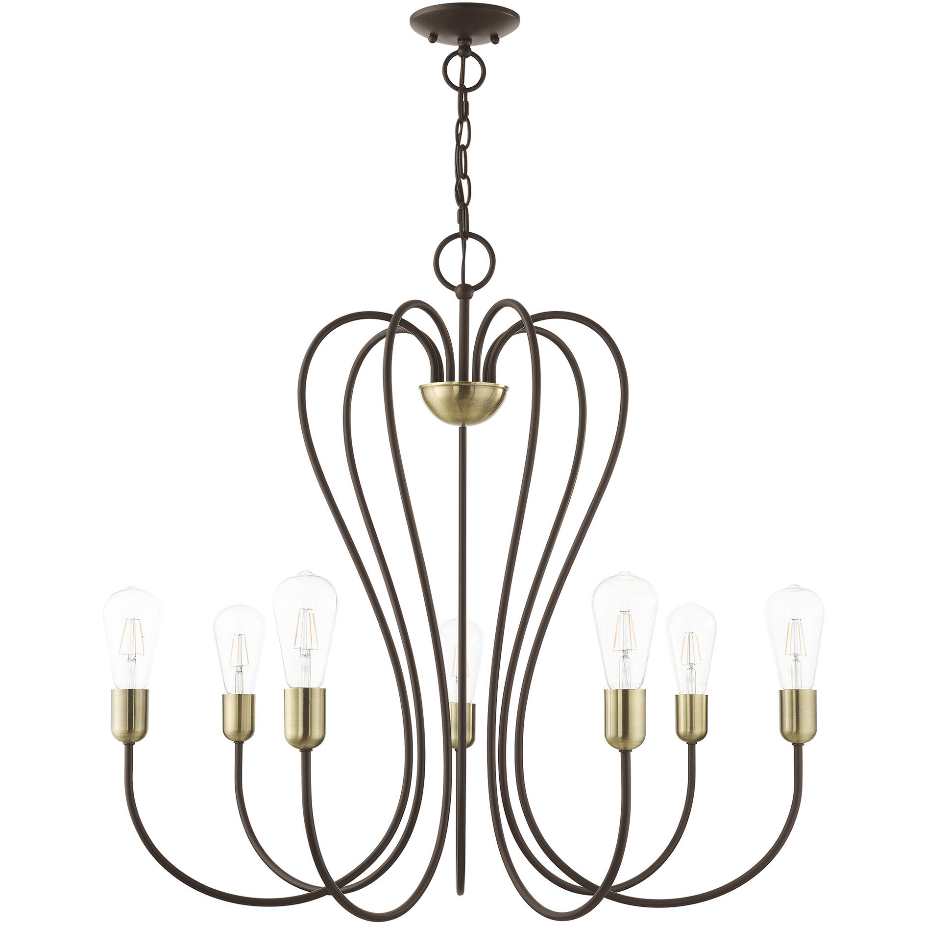 Lucerne 7 Light 30 inch Bronze with Antique Brass Accents Chandelier Ceiling Light