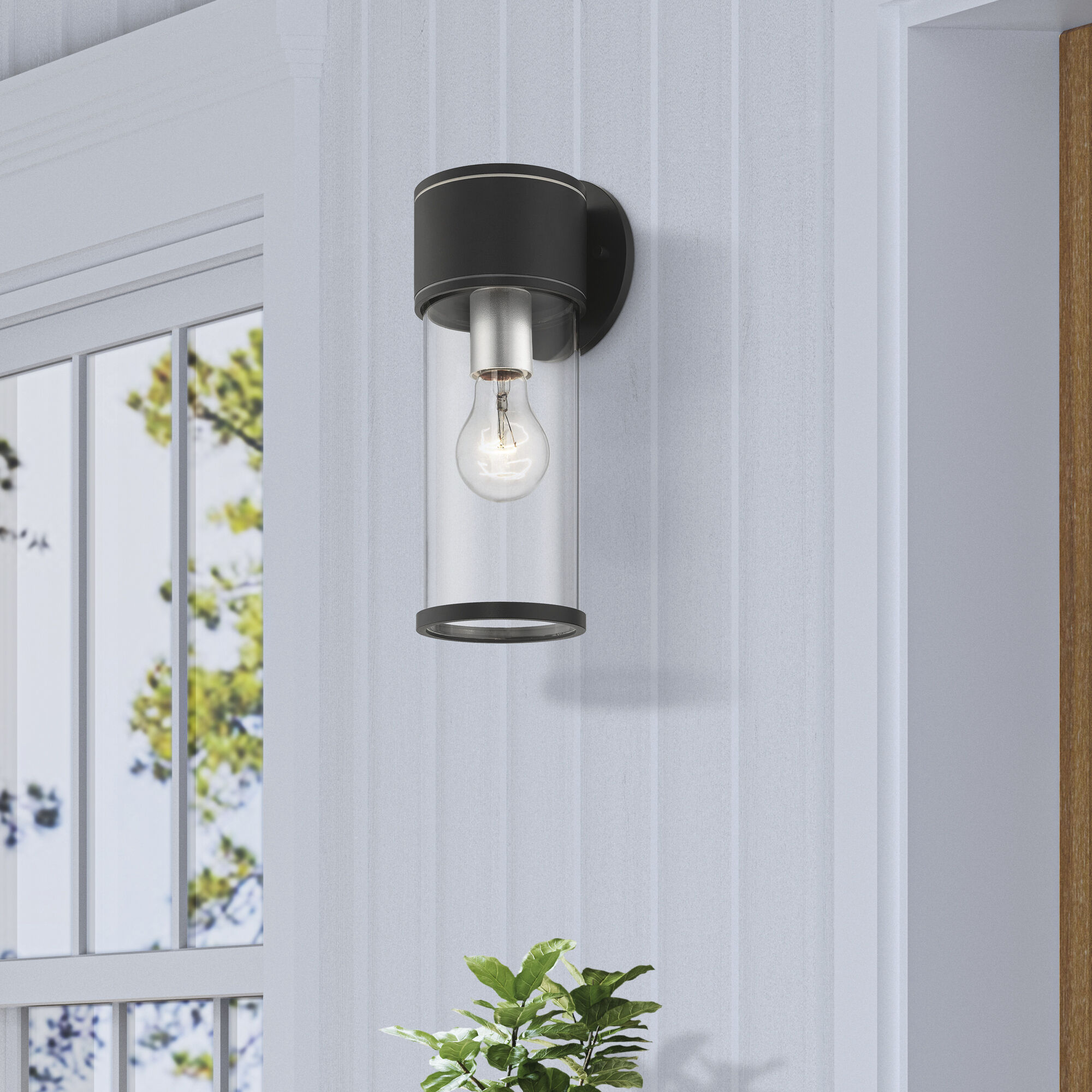 Atlantic 1 Light 4.5 inch Textured Black with Antique Silver Finish Accents Outdoor Medium Wall Lantern Wall Light