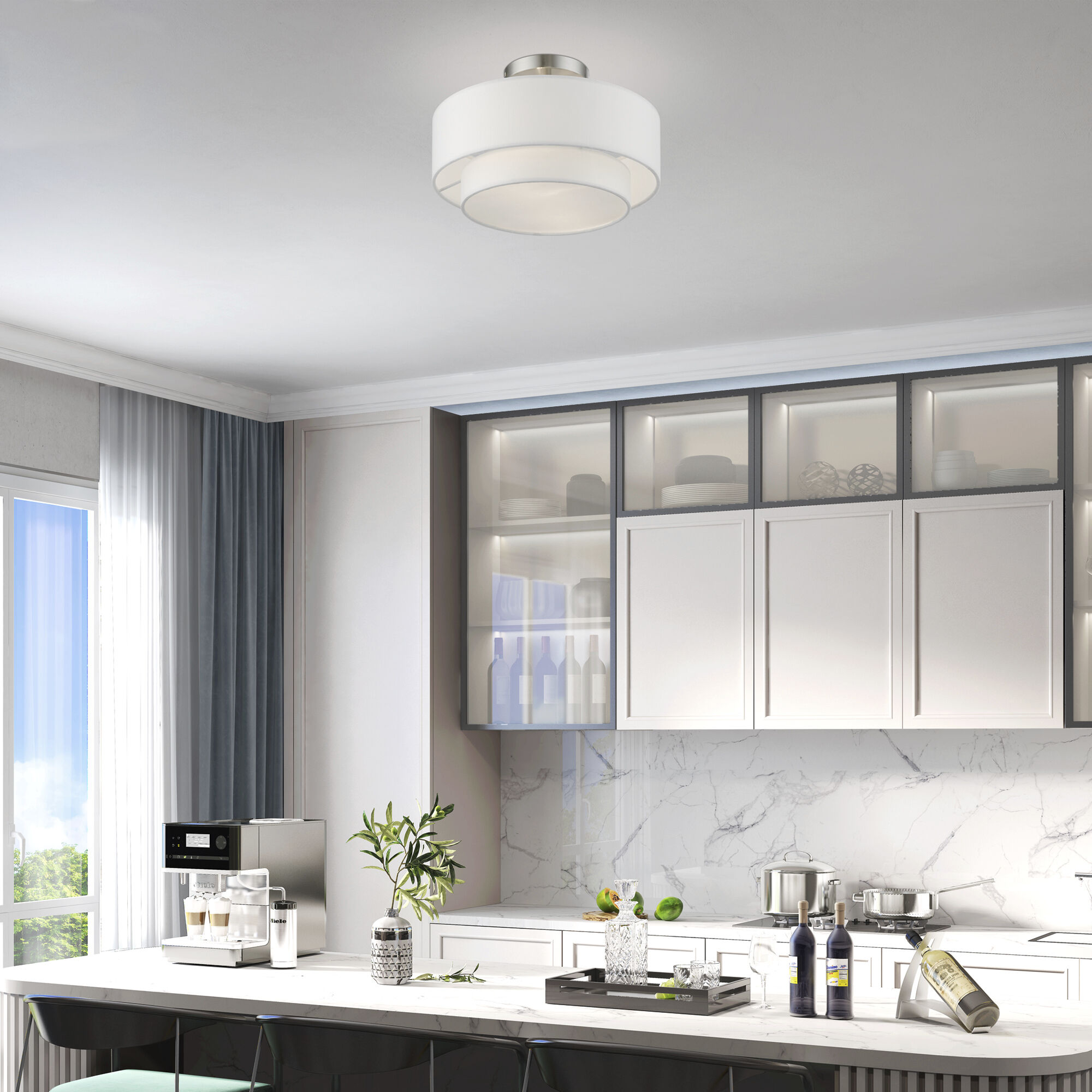 Meridian 2 Light 12 inch Brushed Nickel Semi-Flush Ceiling Light