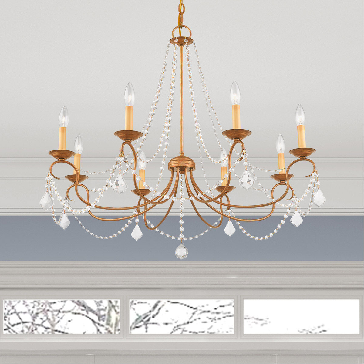 Pennington 8 Light 34 inch Antique Gold Leaf Chandelier Ceiling Light