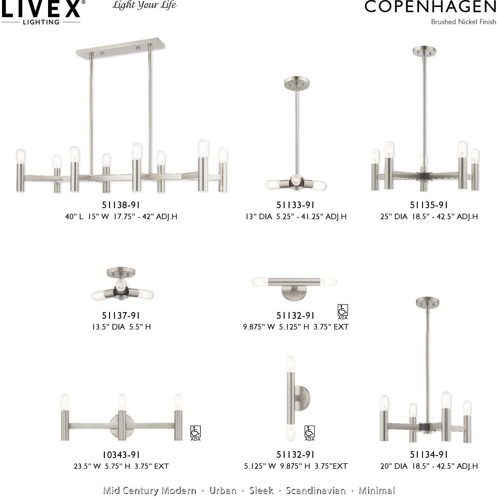 Copenhagen 3 Light 24 inch Brushed Nickel ADA Bath Vanity Wall Light