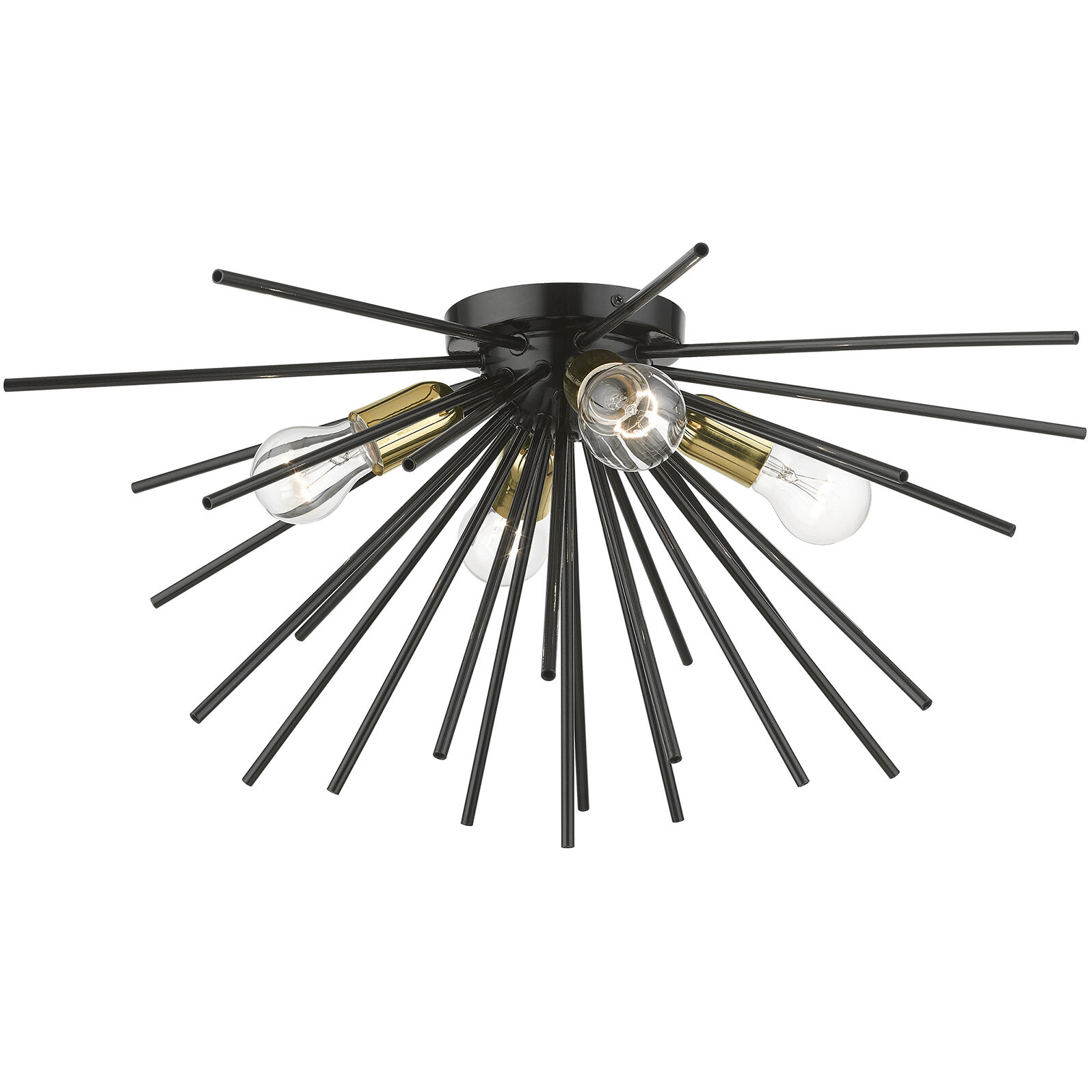 Tribeca 4 Light 25 inch Shiny Black with Polished Brass Accents Flush Mount Ceiling Light, Large