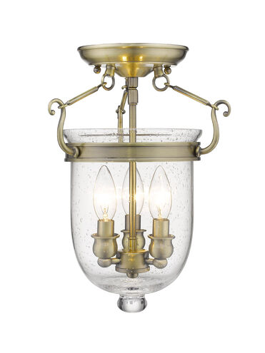 Jefferson 3 Light 10 inch Antique Brass Semi-Flush Mount Ceiling Light