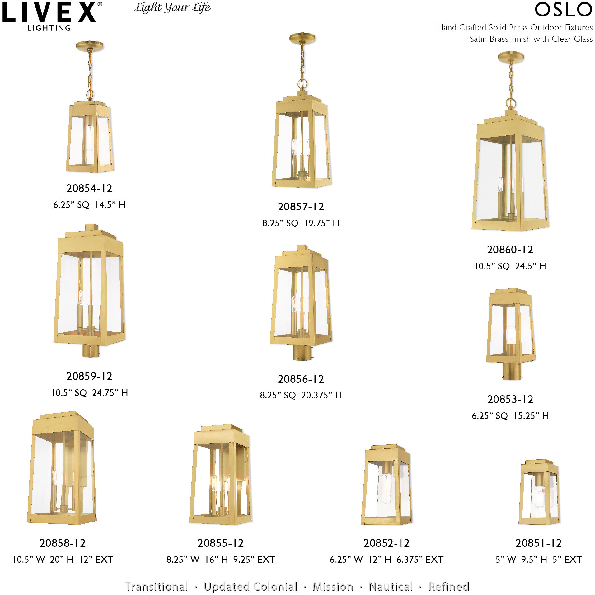 Oslo 3 Light 20 inch Satin Brass Outdoor Wall Lantern