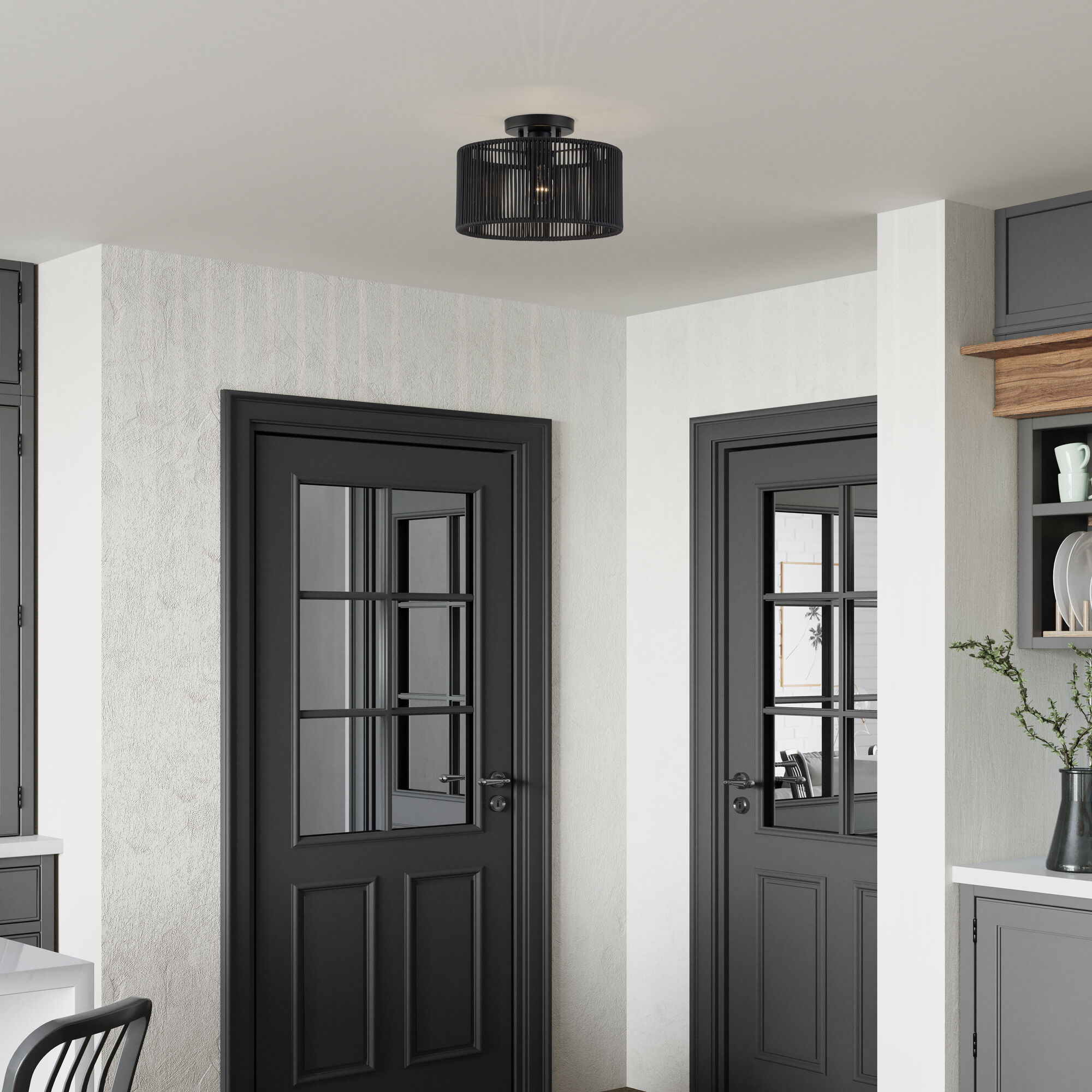 Acordia 1 Light 12 inch Black Semi Flush Mount Ceiling Light, Medium