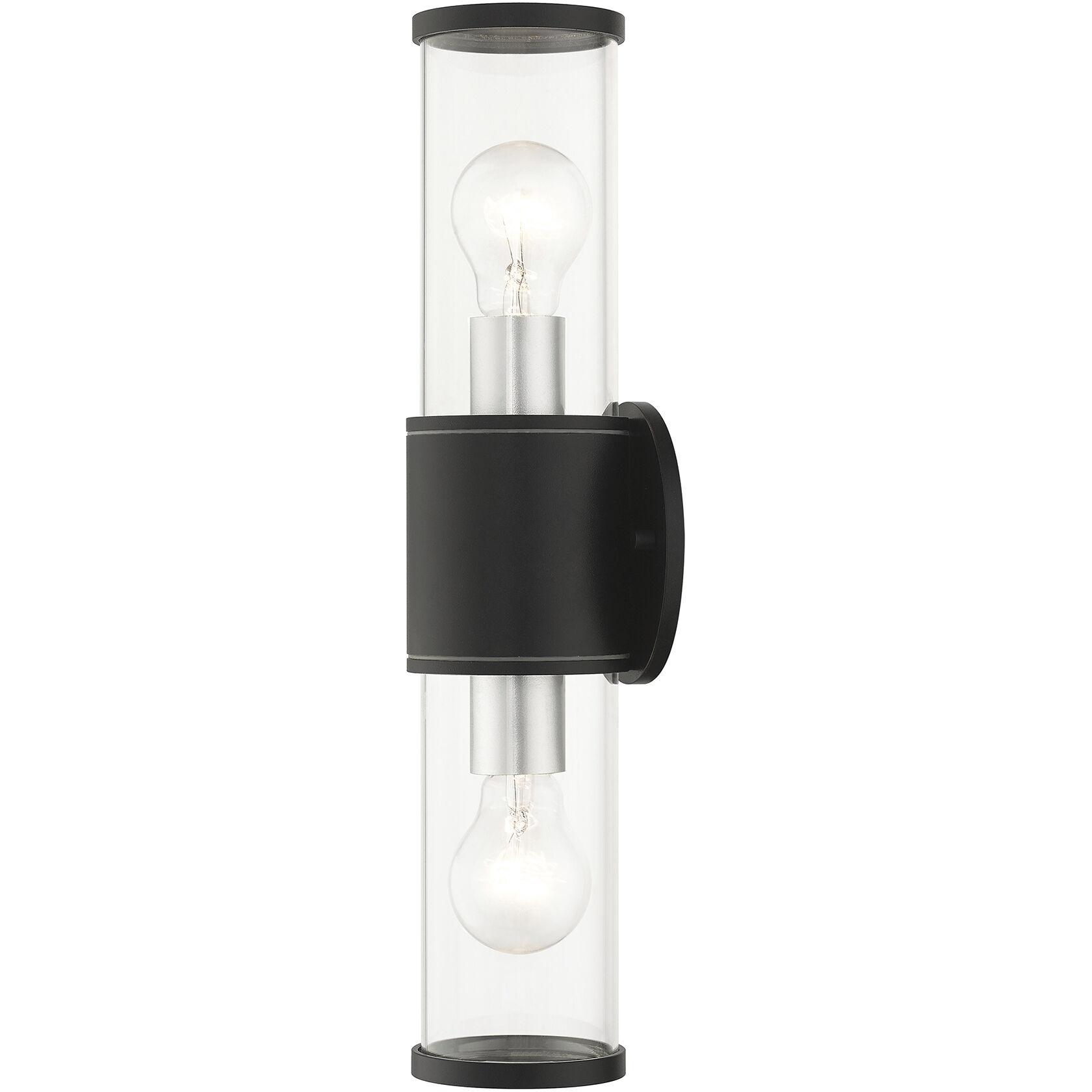 Atlantic 2 Light 17 inch Textured Black with Antique Silver Finish Accents ADA Outdoor Large ADA Wall Lantern Wall Light