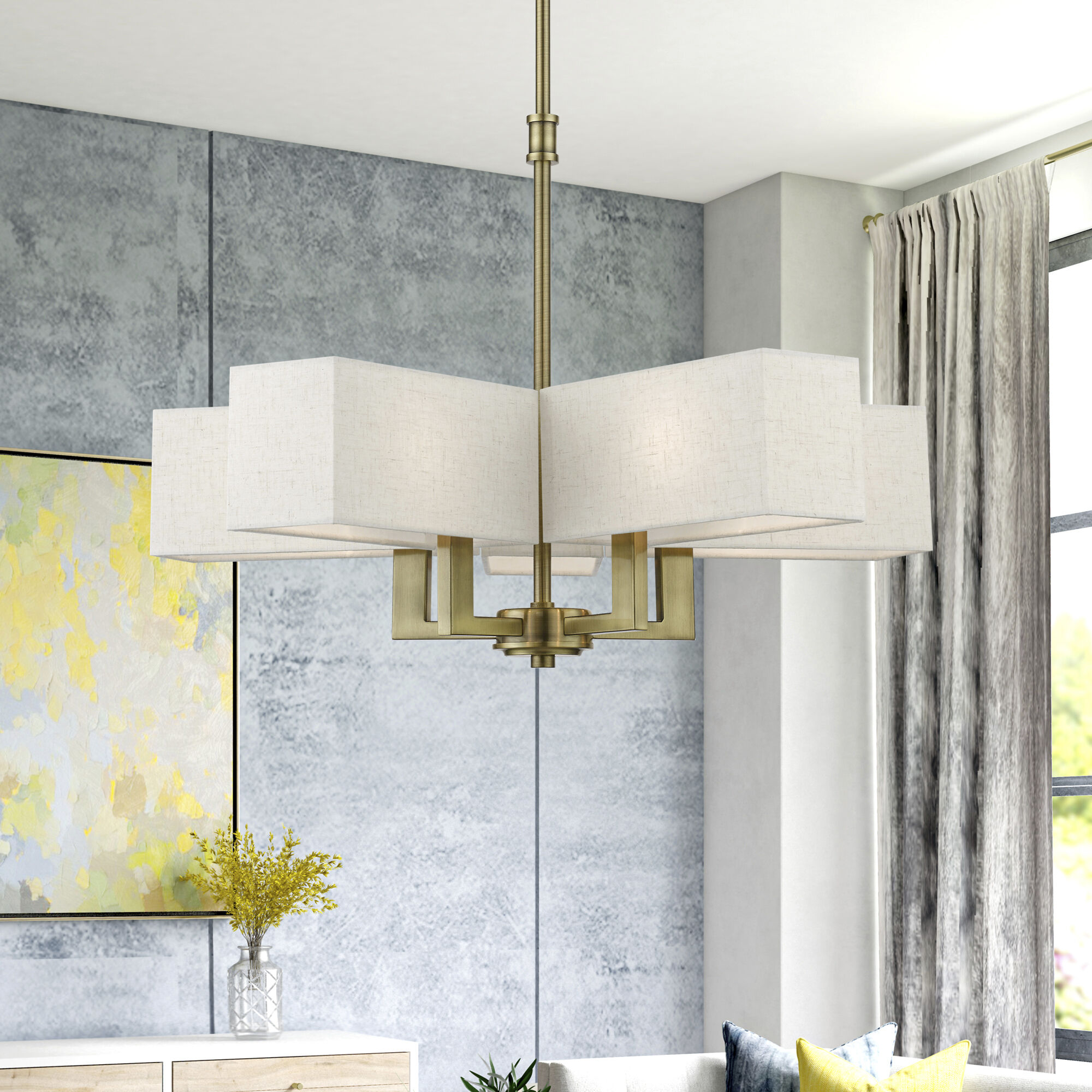 Rubix 5 Light 26 inch Antique Brass Chandelier Ceiling Light