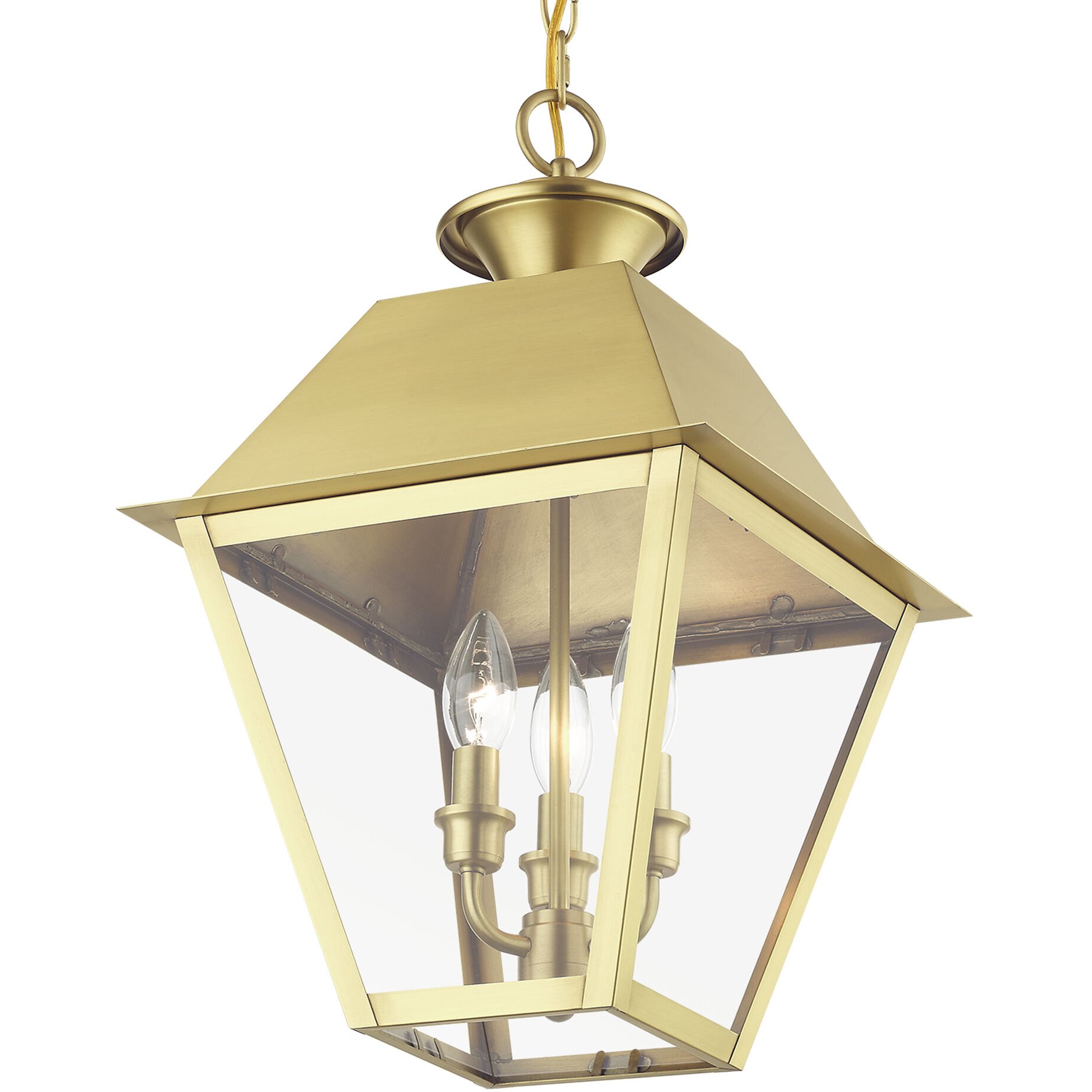 Wentworth 3 Light 12 inch Natural Brass Outdoor Pendant Lantern, Large